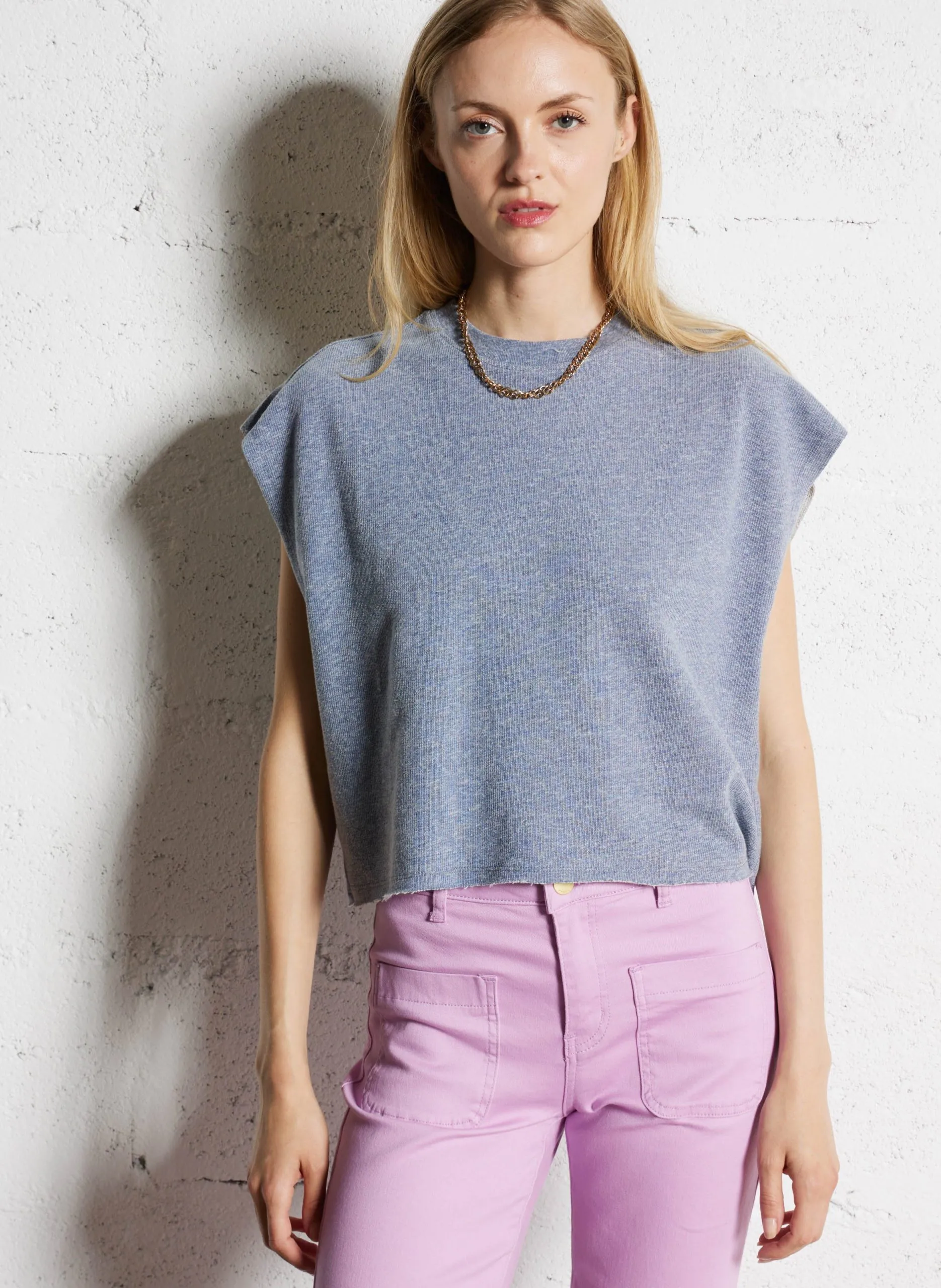 Débardeur oversize en maille Bleu OFYBOW