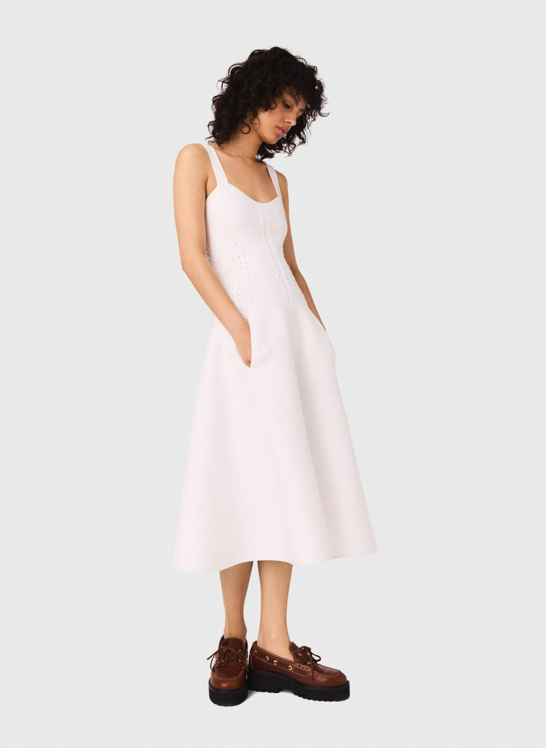 Robe midi patineuse à bretelles Blanc