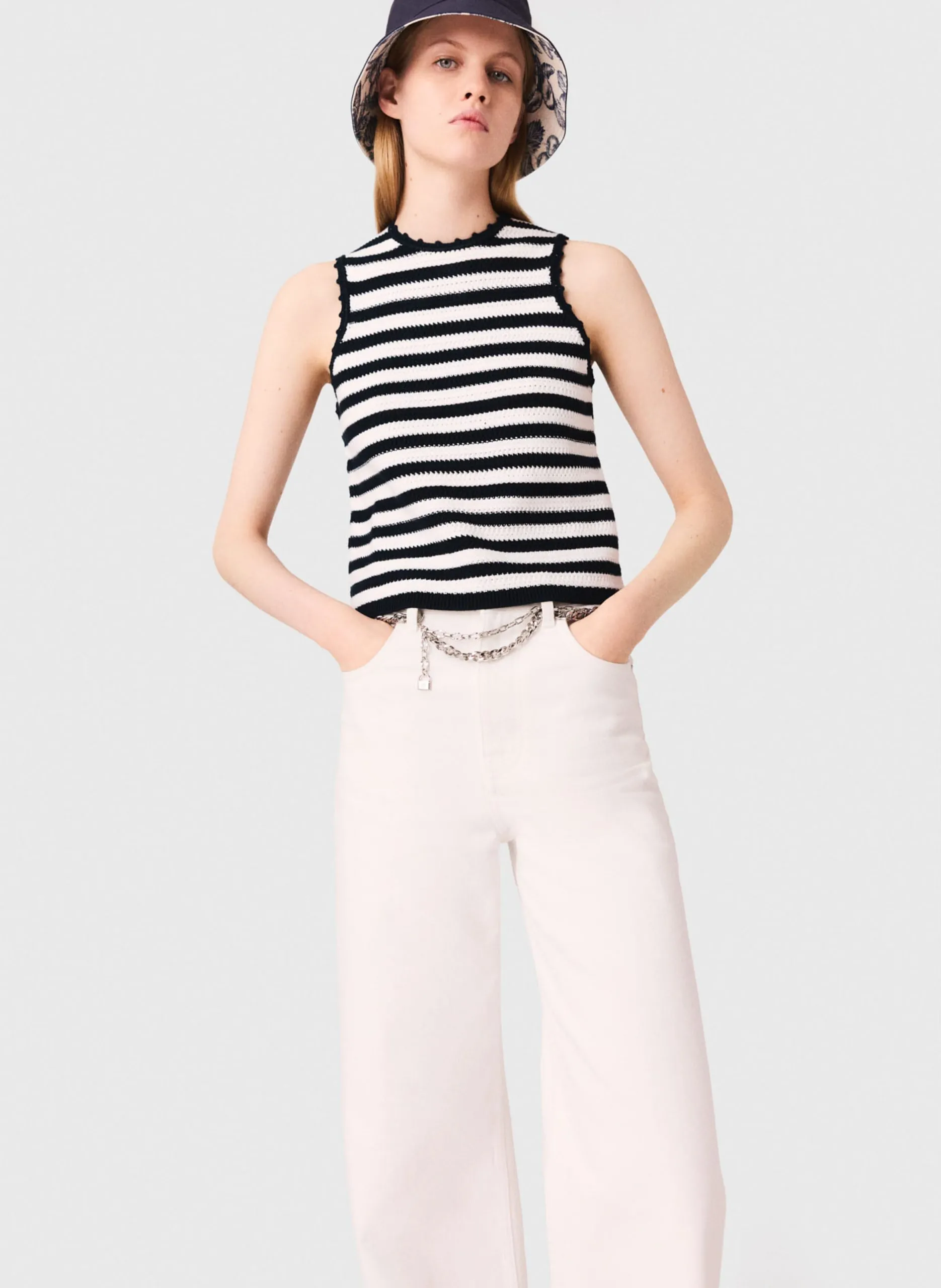 Débardeur rayé en maille Blanc