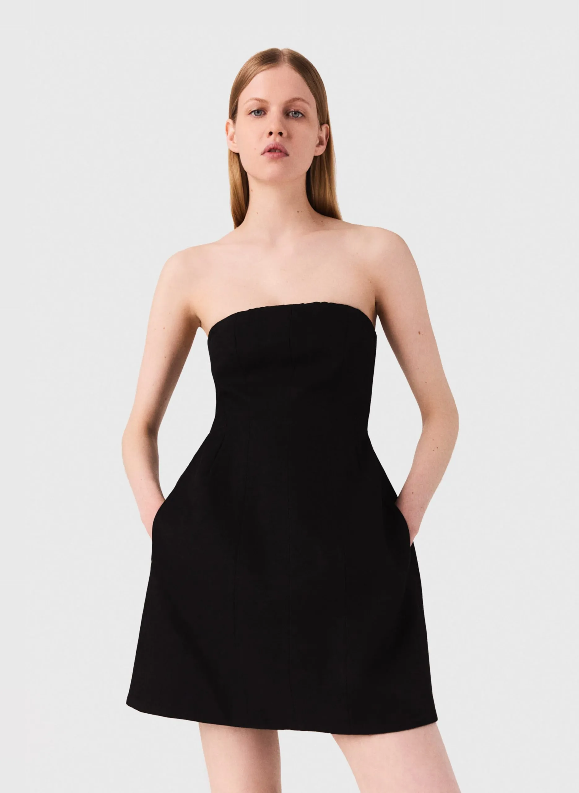 Robe bustier courte en lin mélangé Noir