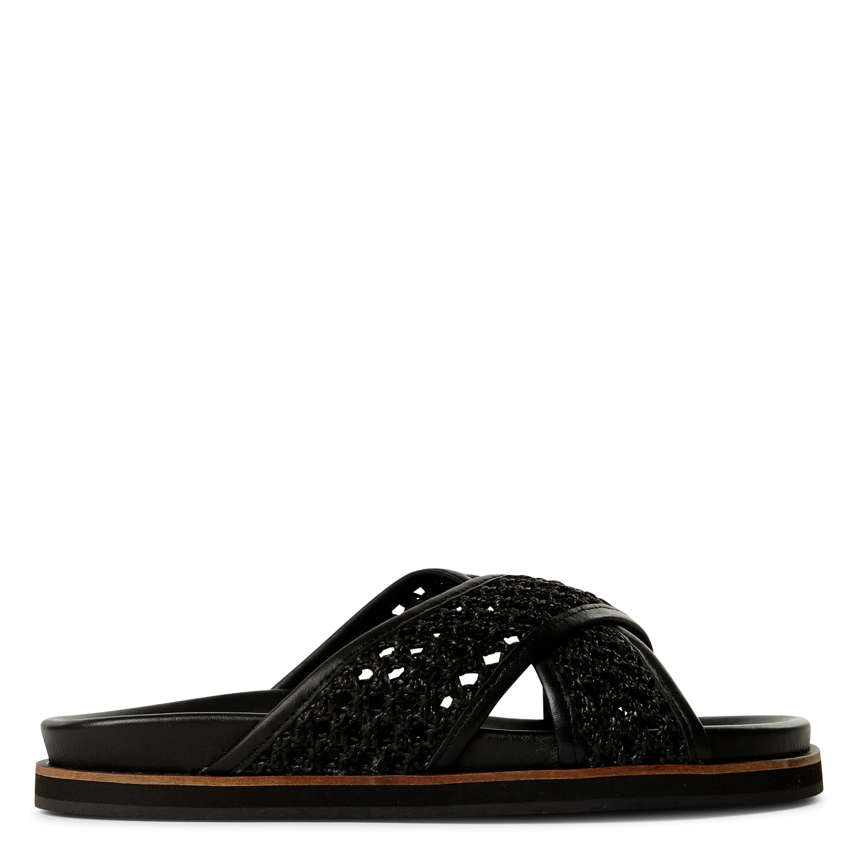 Mules en cuir et raphia Noir NEYLA