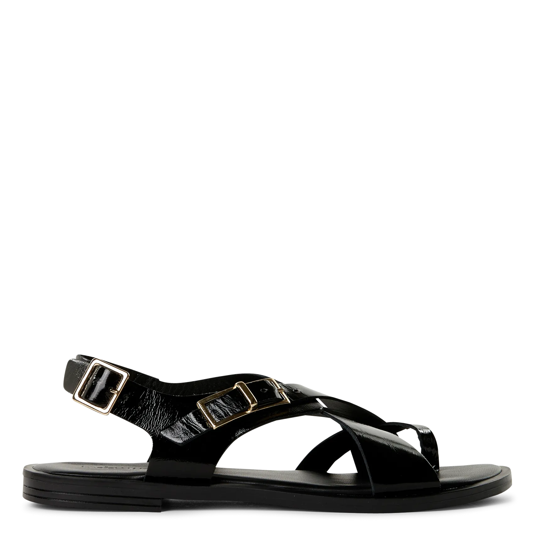 Sandales plates à lanières croisées en cuir Noir PITA