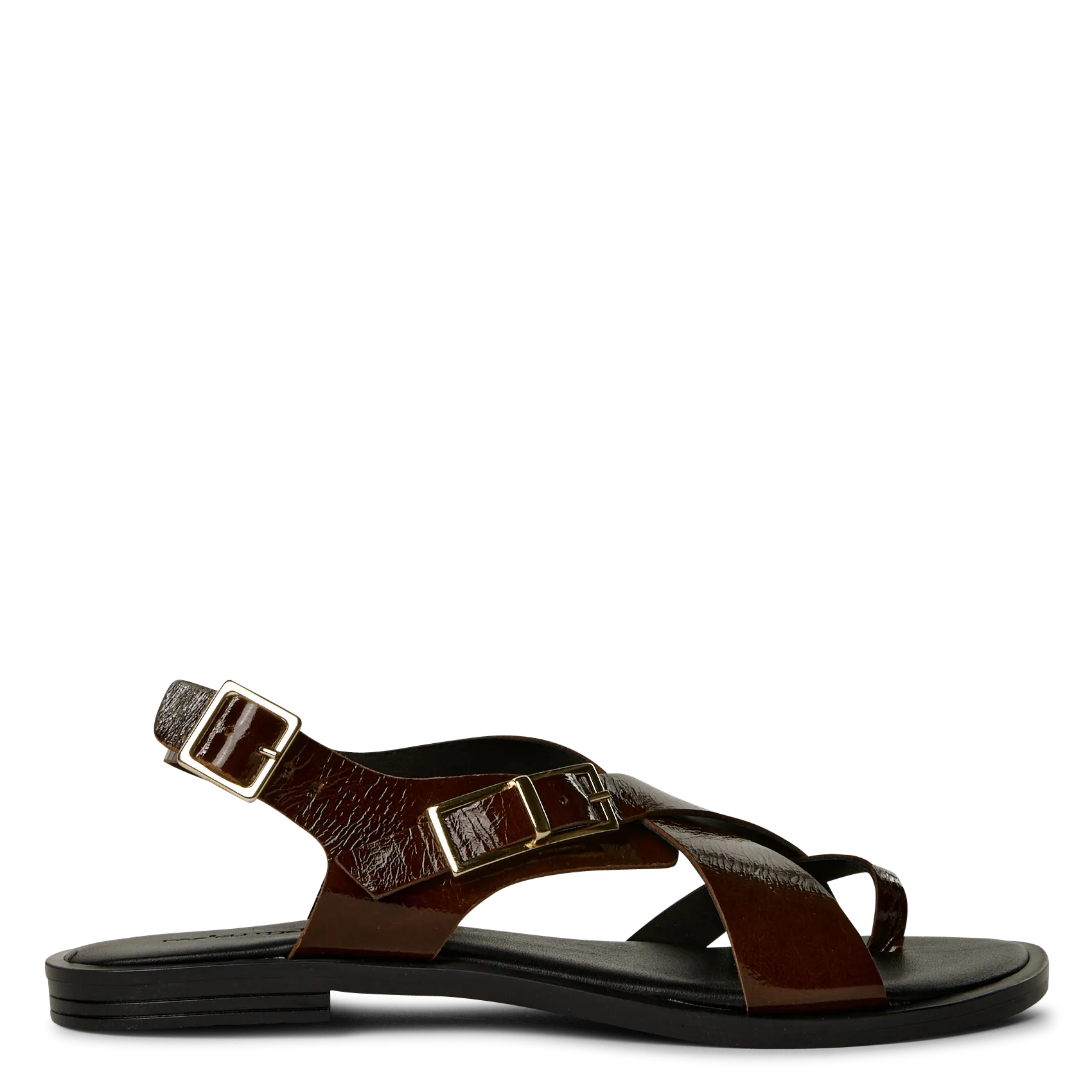 Sandales plates à lanières croisées en cuir Marron PITA