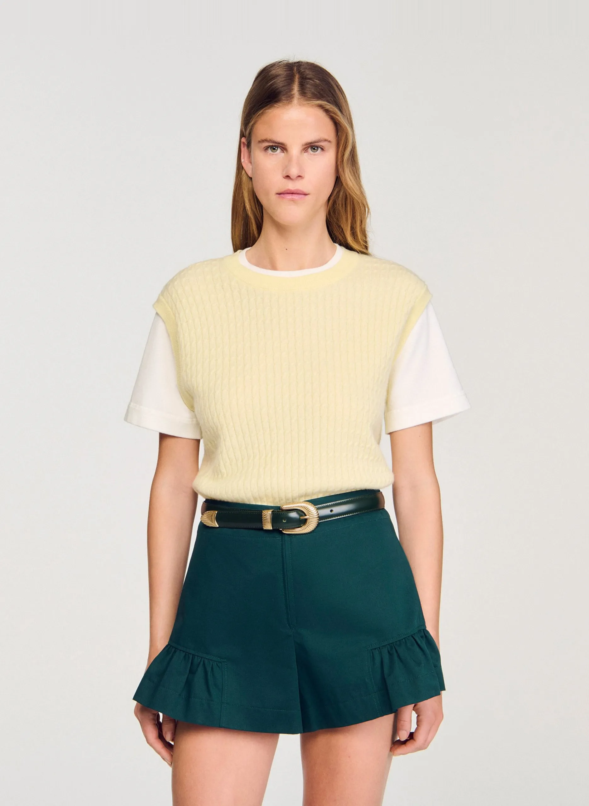 Pull col rond en laine mélangée Jaune