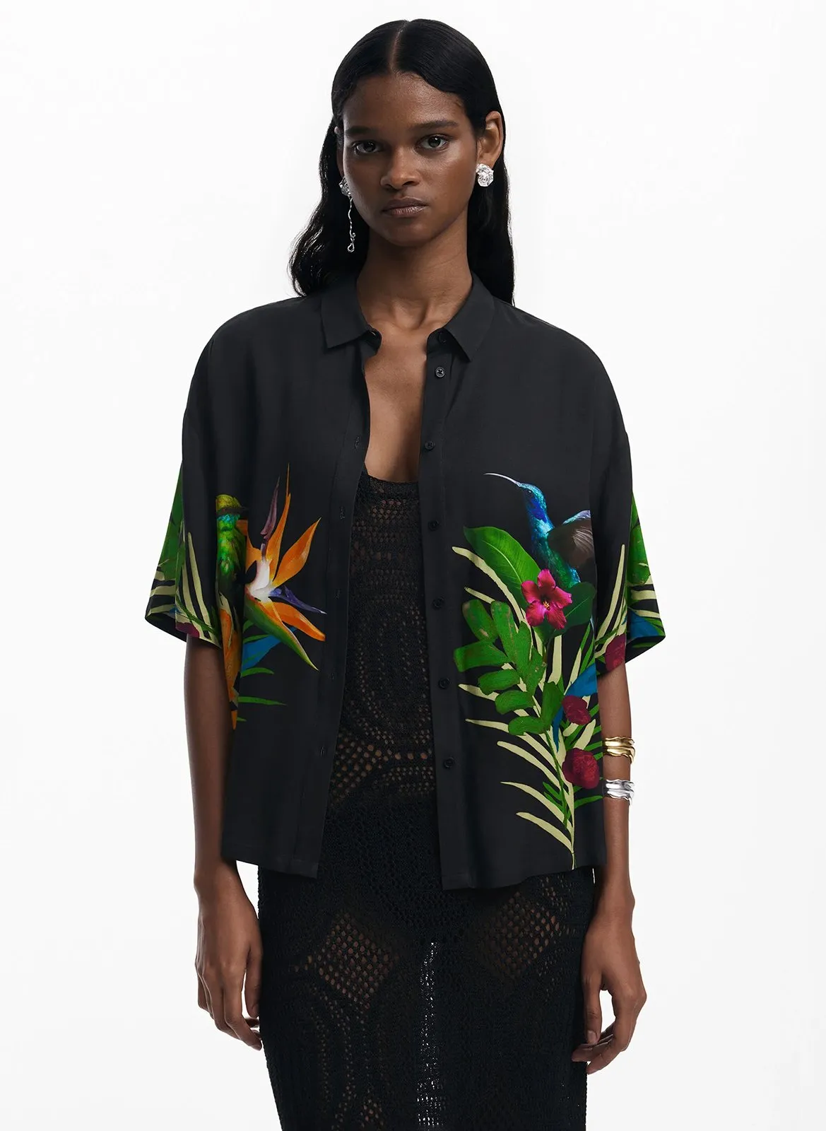 Chemise col classique imprimée Noir