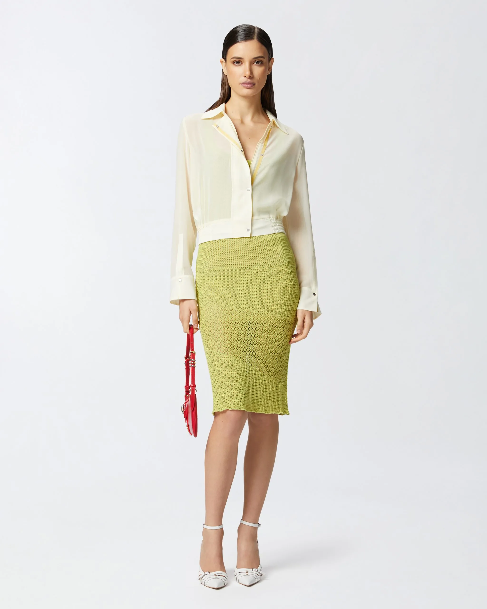 Jupe crayon en tricot ajouré Vert