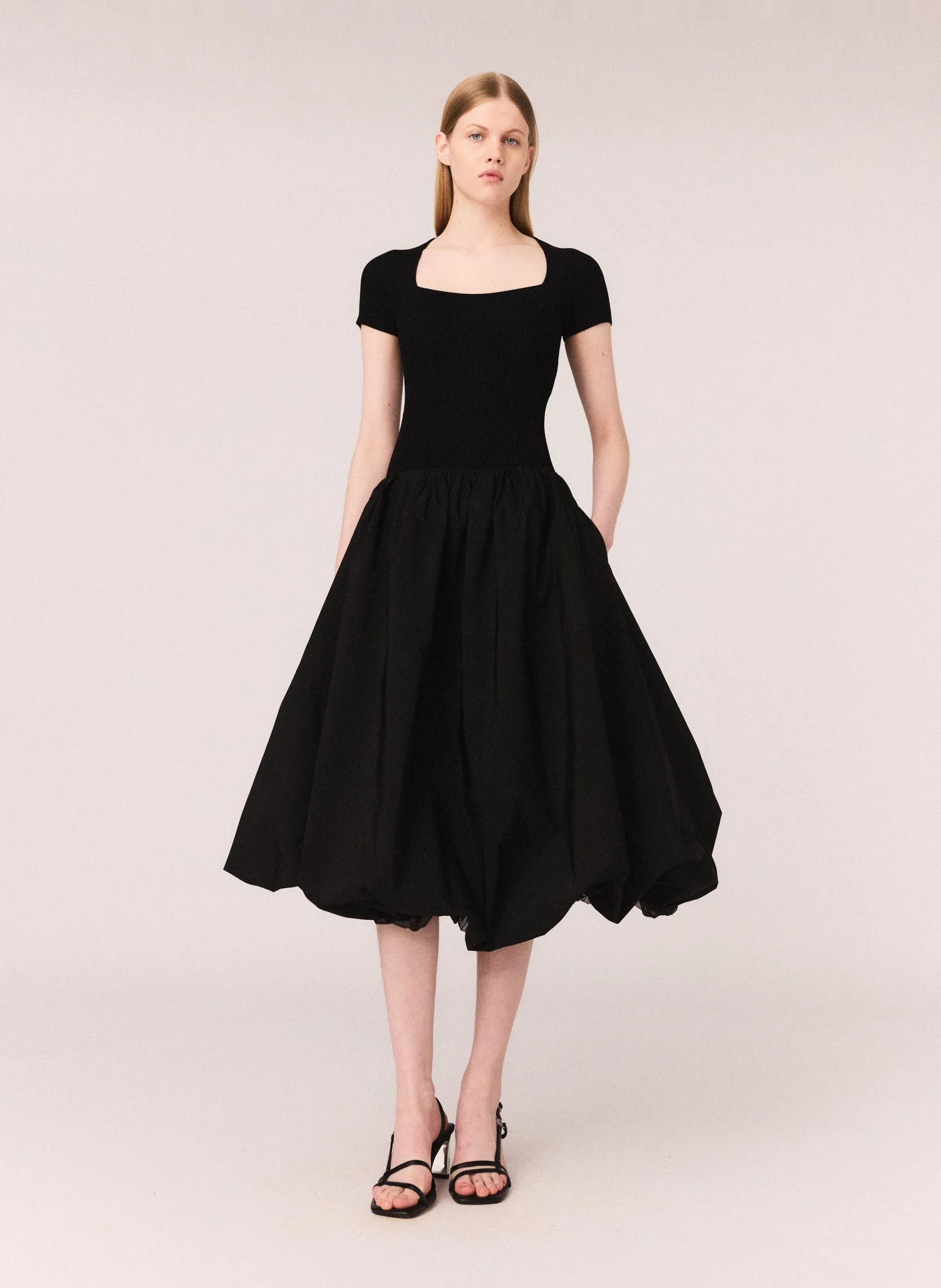 Robe midi col carré patineuse Noir