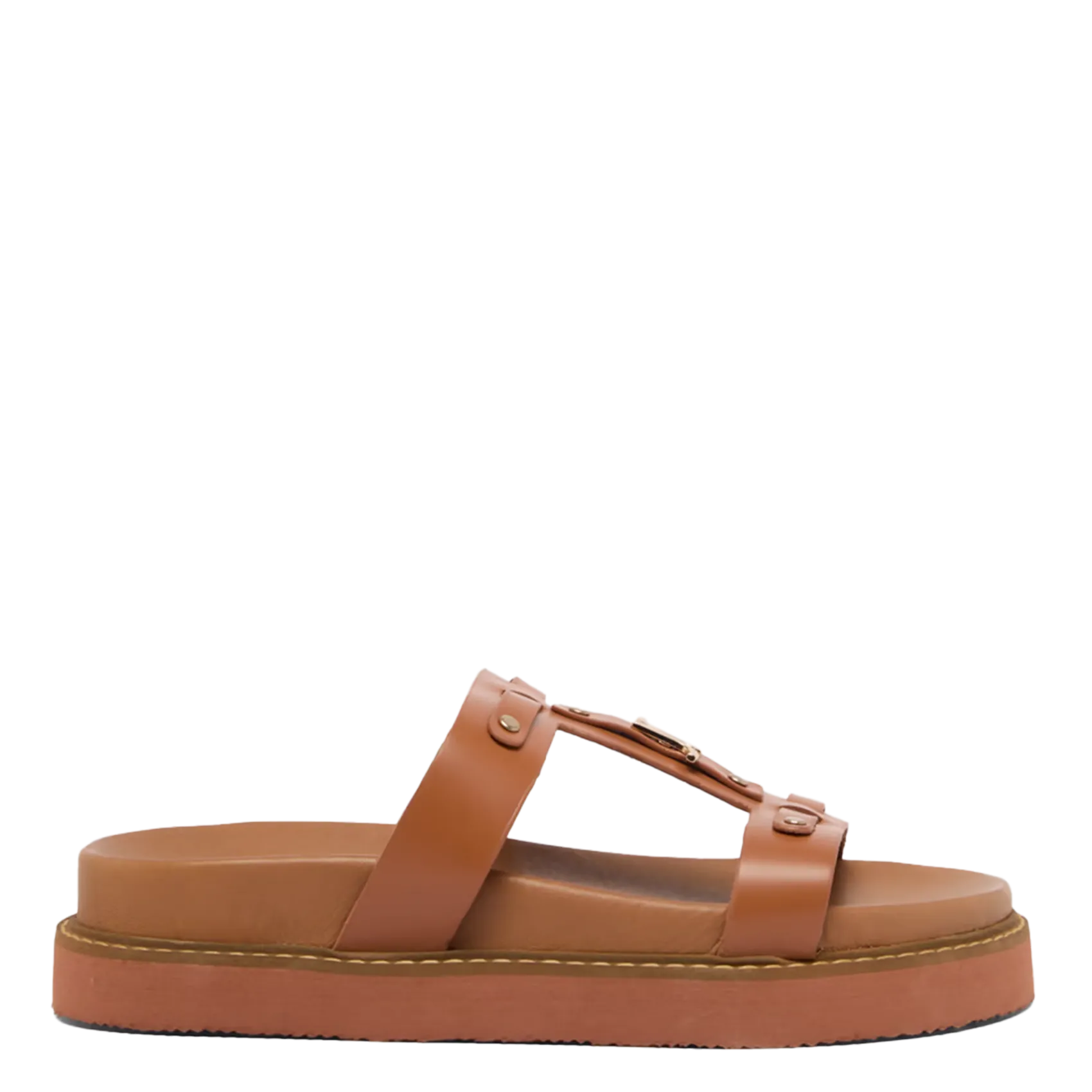 Sandales plates en cuir lisse Marron LUANA