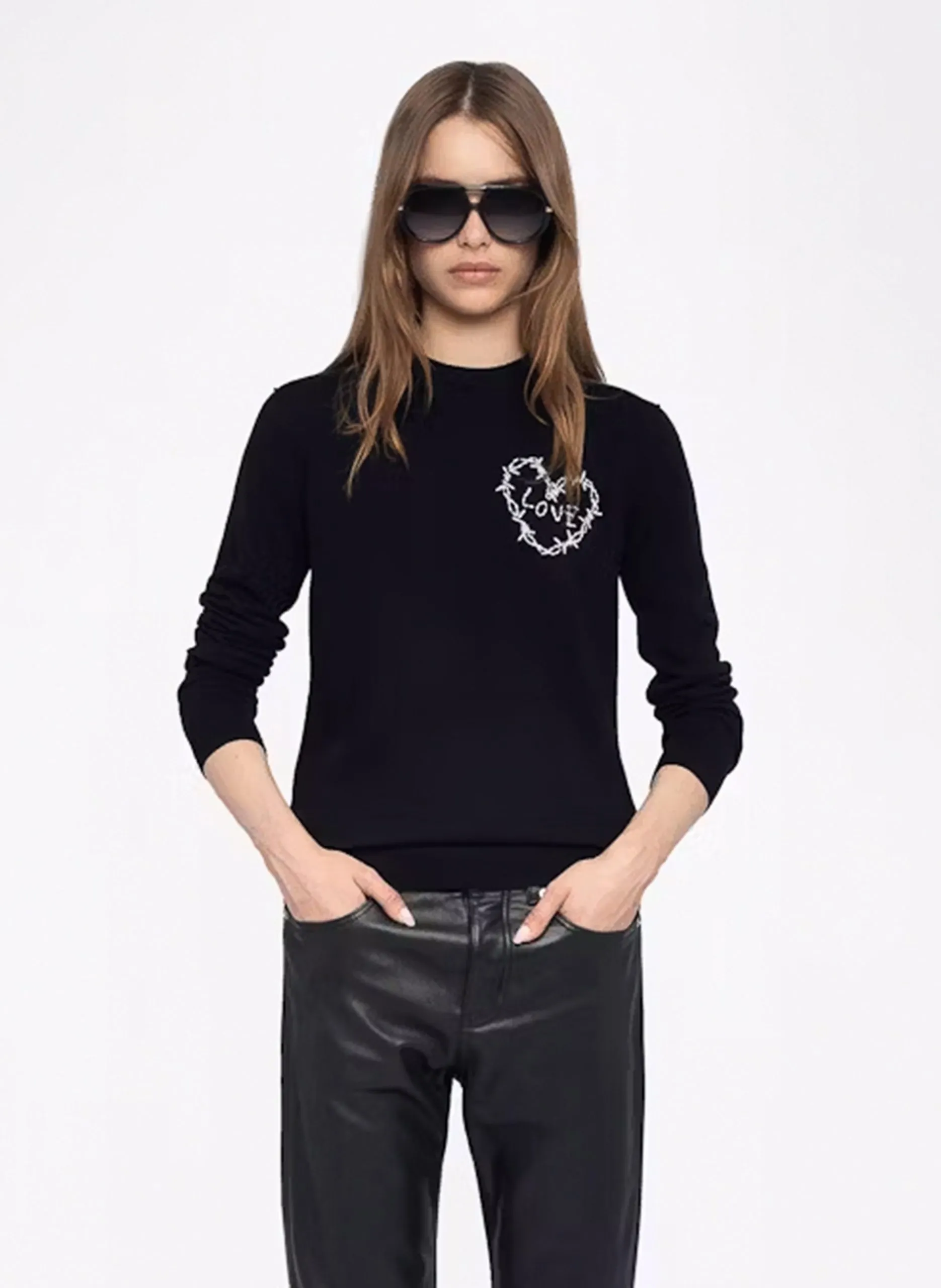 Pull droit en laine mélangée Noir KENDY