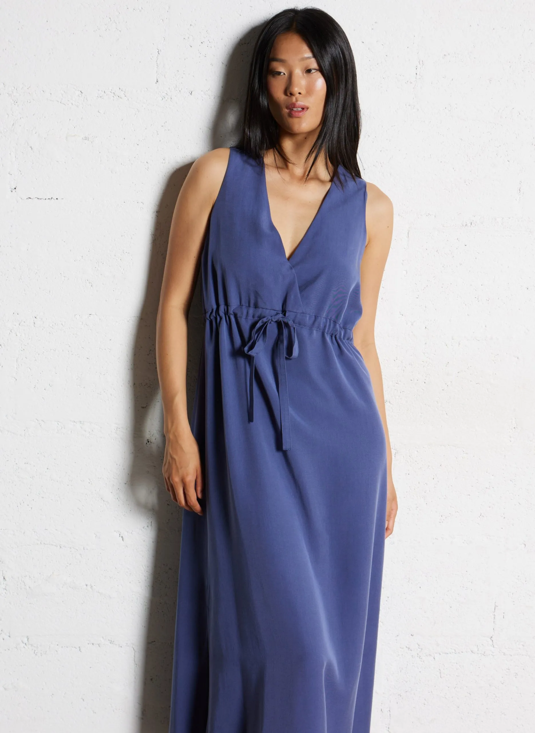 Robe longue col v Gris RABETY