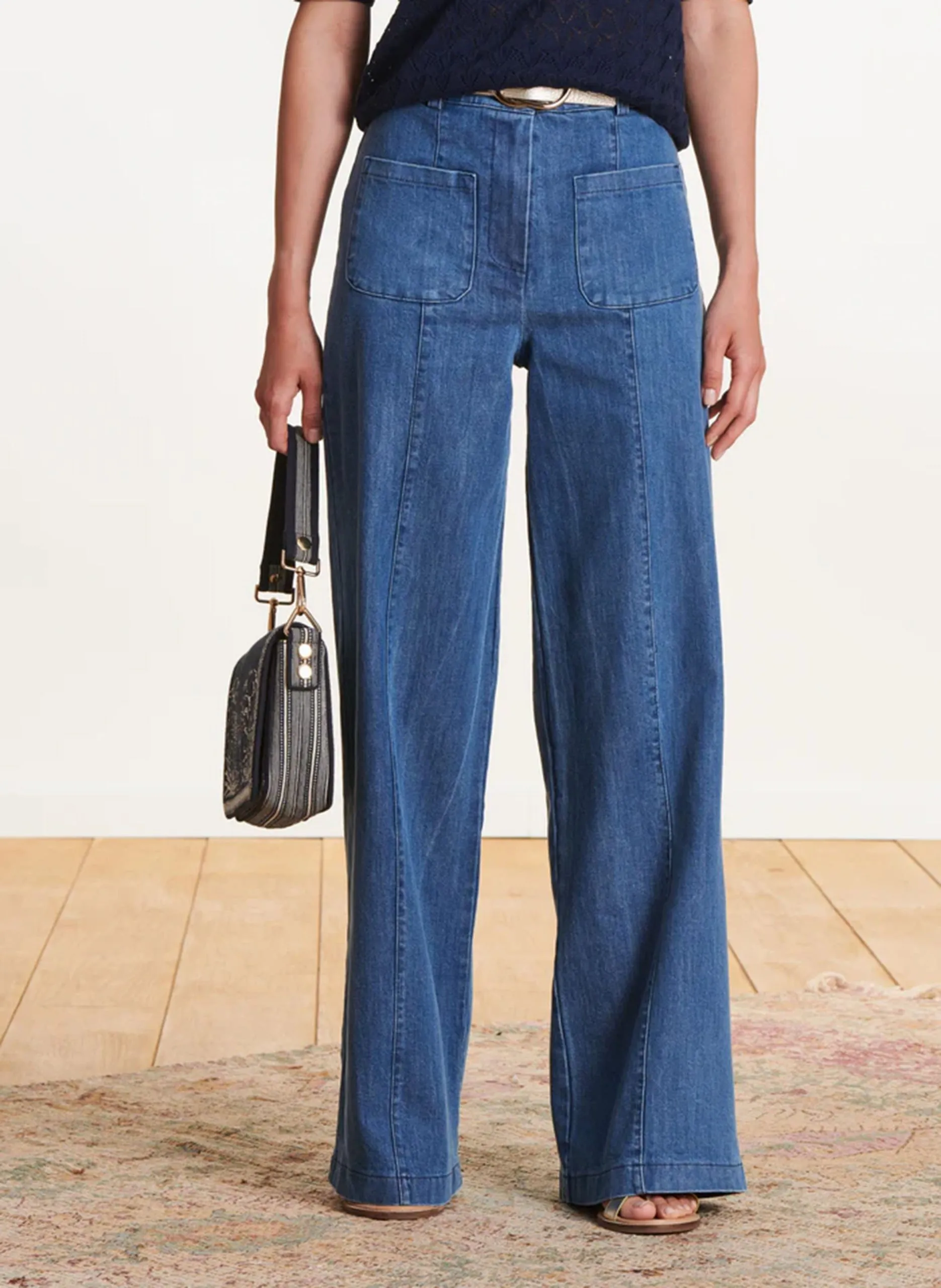 Jean flare bootcut en coton mélangé Bleu