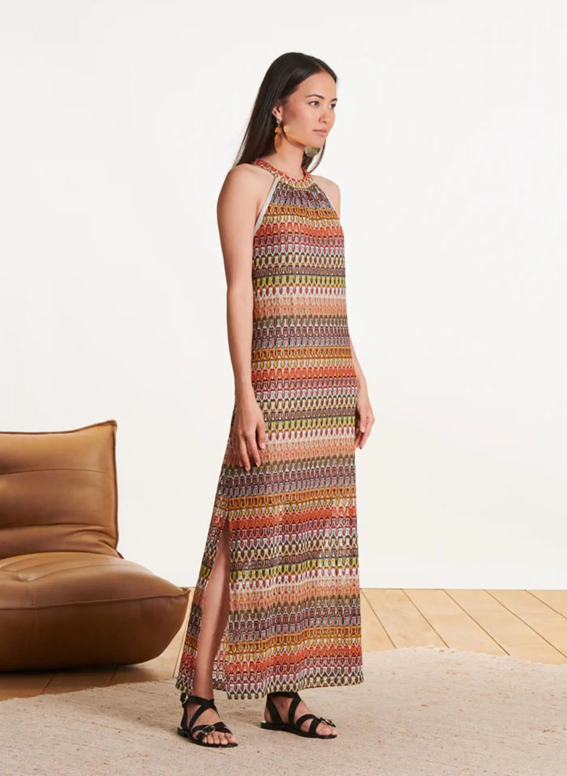 Robe midi col rond en crochet Vert