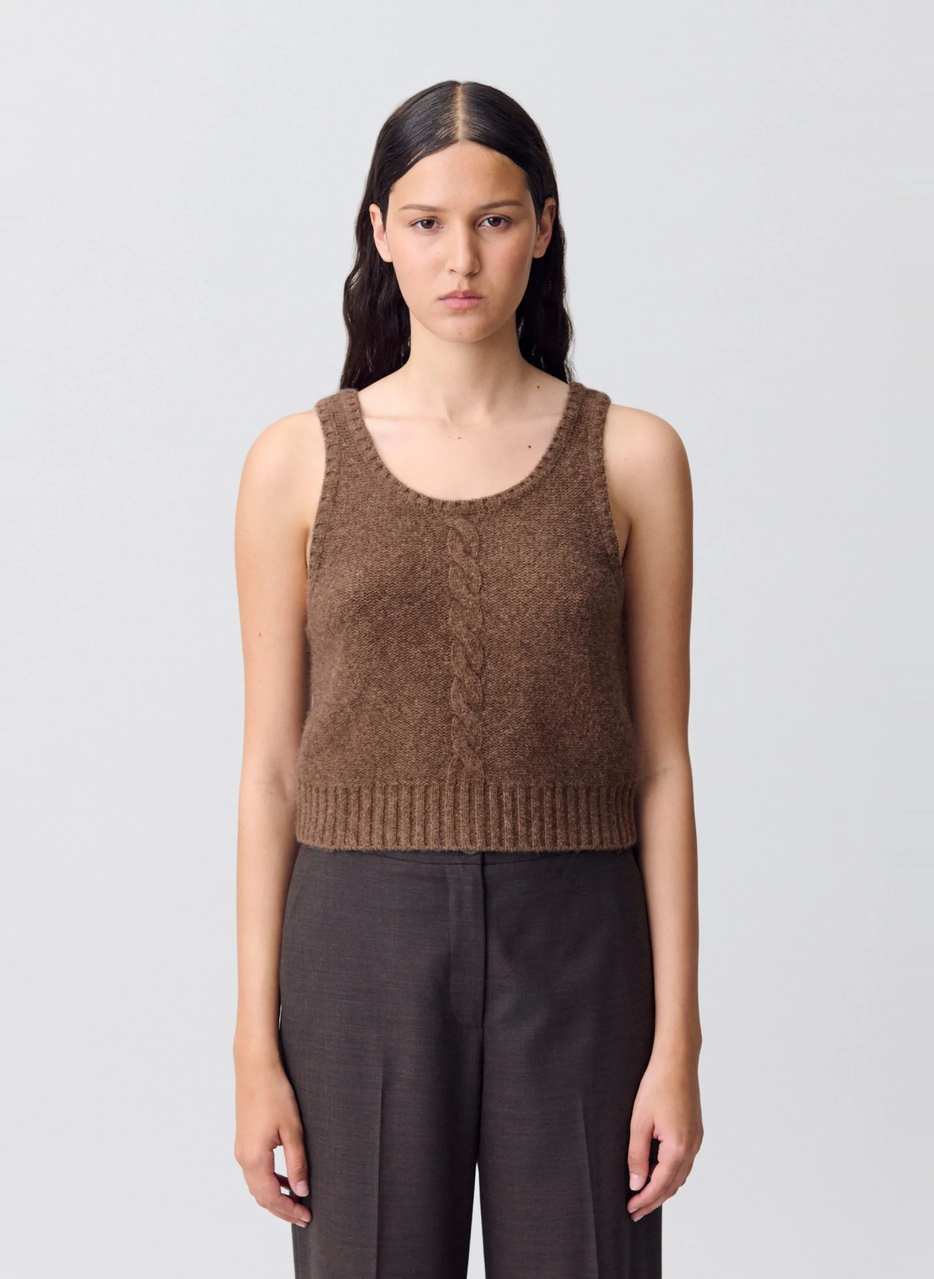 Débardeur col rond en laine Marron