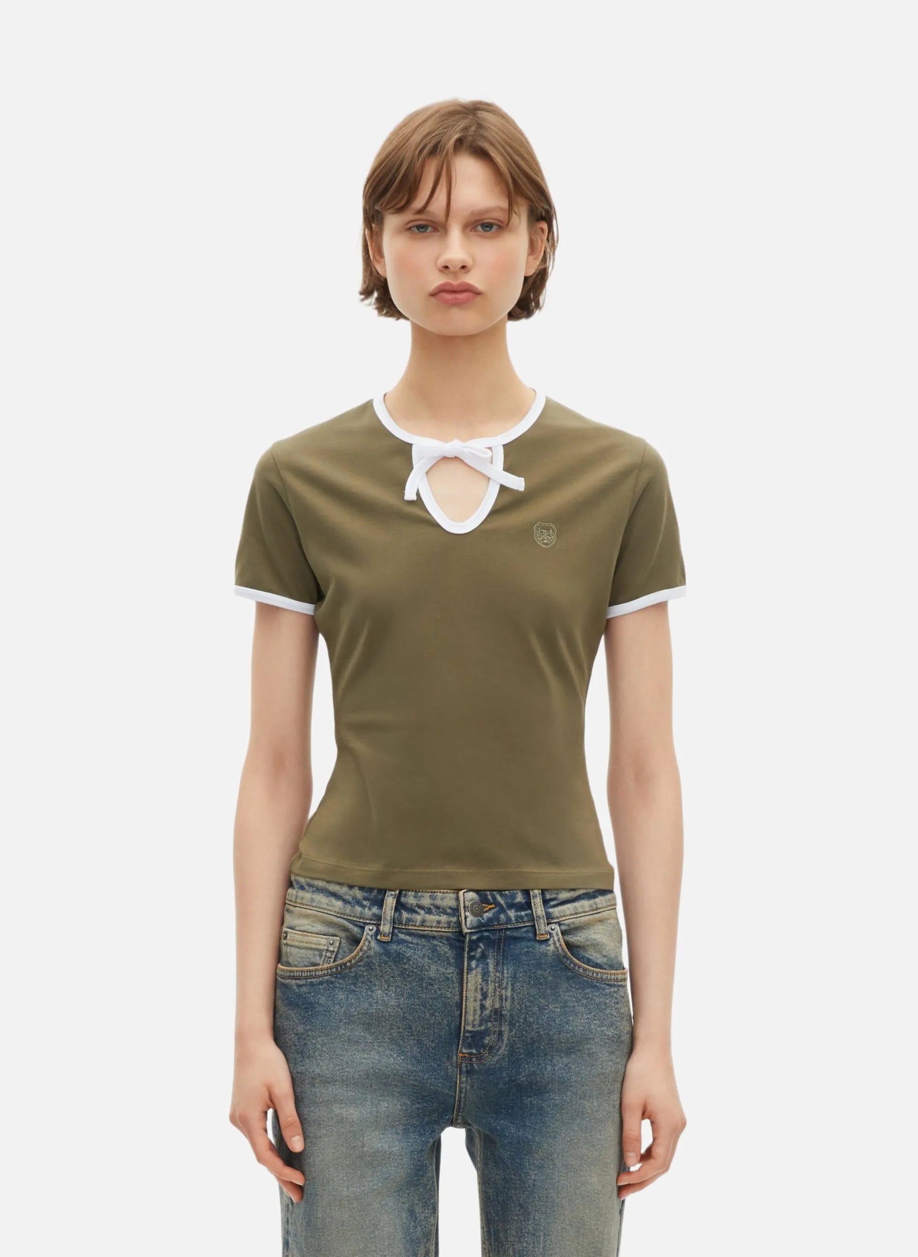 T-shirt avec col goutte Vert