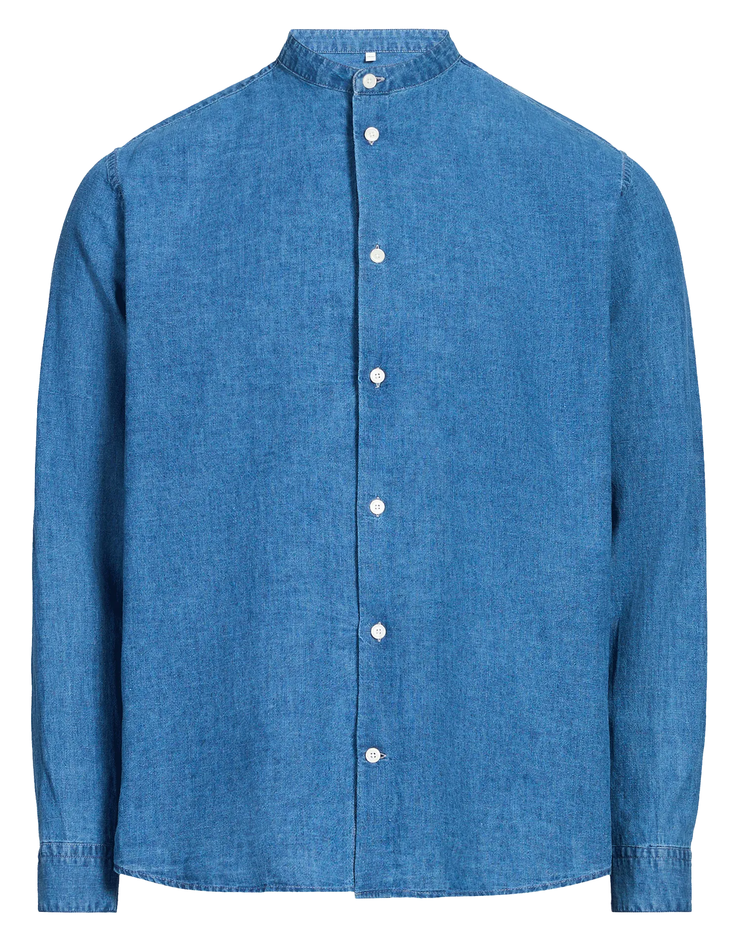 Chemise col rond en lin mélangé Bleu