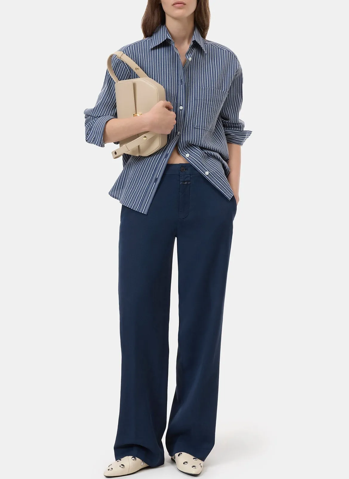 Pantalon large en coton mélangé Bleu JURDY