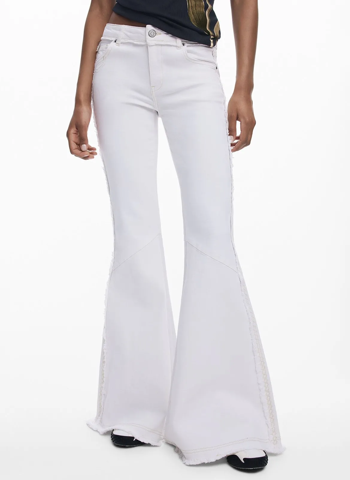 Jean patte d'eph en coton mélangé Blanc