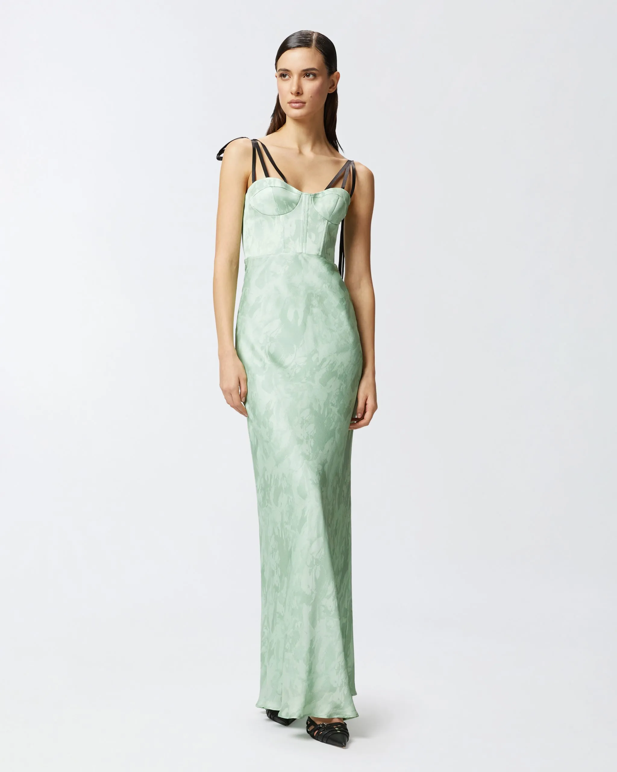 Robe longue en satin avec imprimé chevaux reimagine pinko x patrick mcdowell Vert