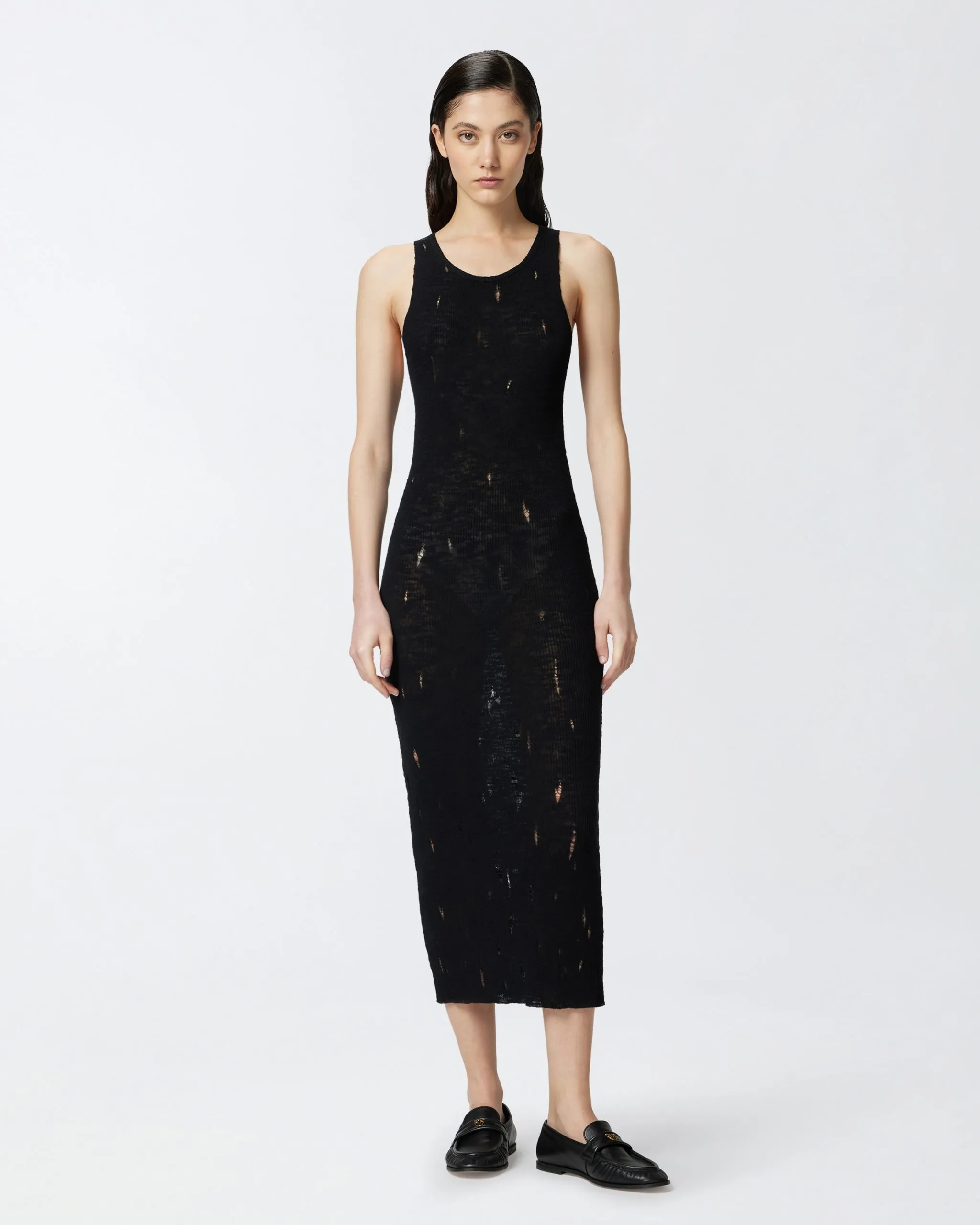 Robe longue en maille légère avec déchirures Noir