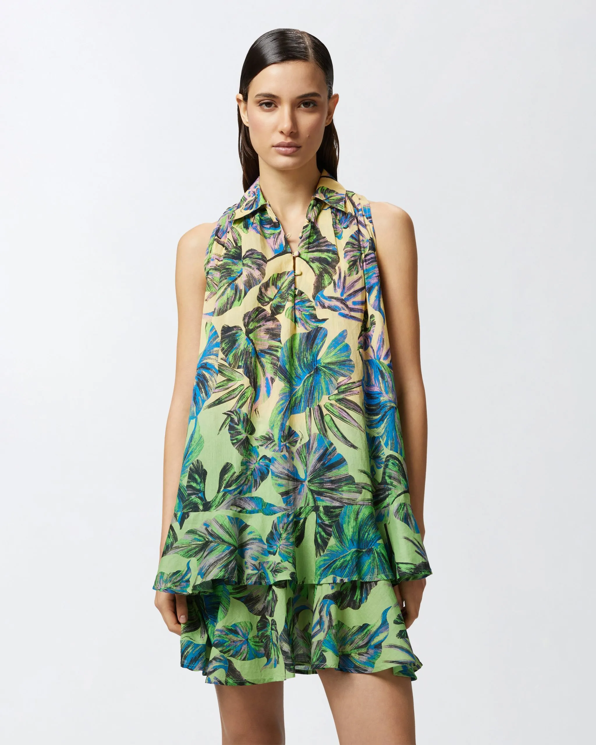 Robe polo sans manches à imprimé feuilles dégradé Multicolore