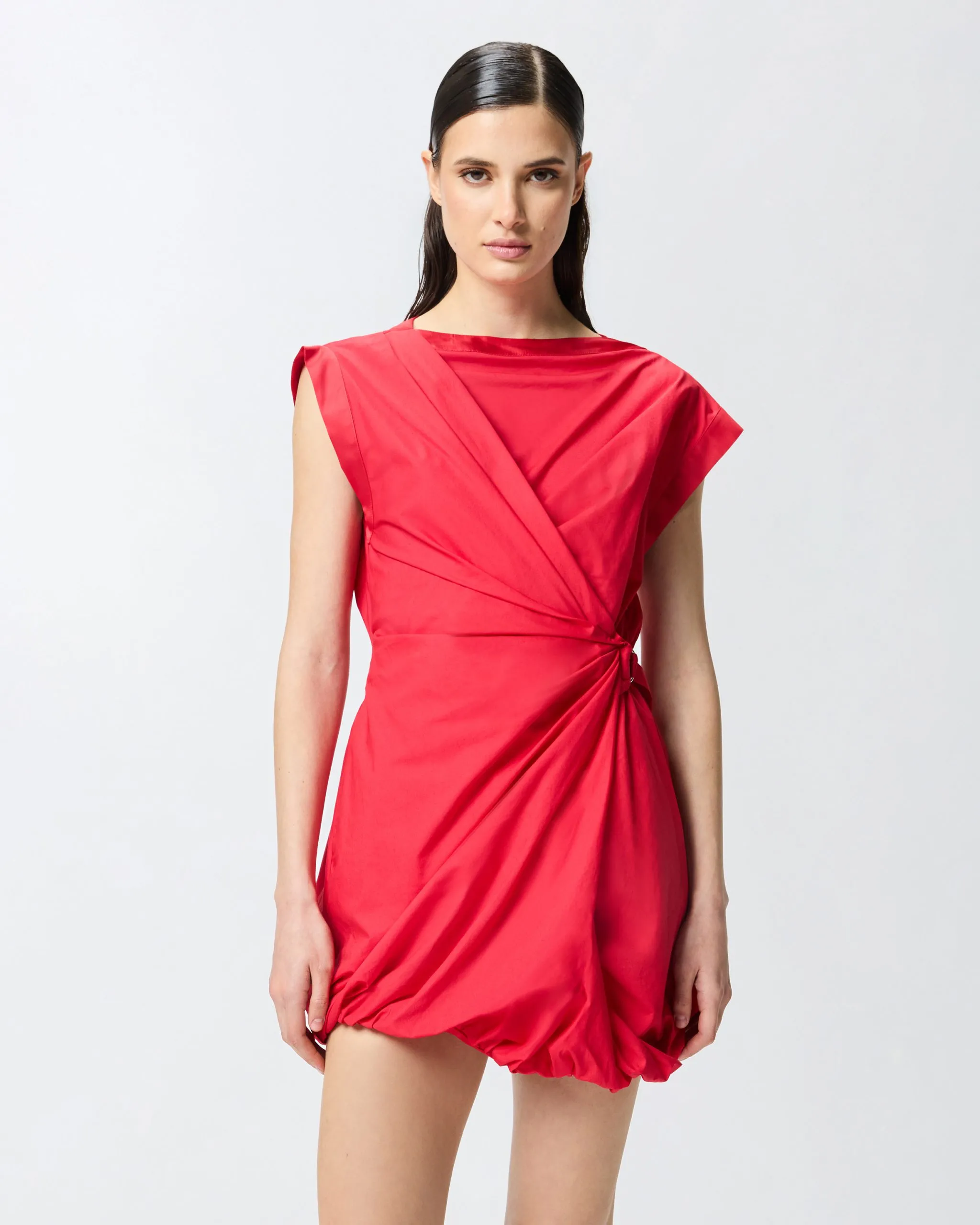 Robe en popeline avec croisillons Rouge