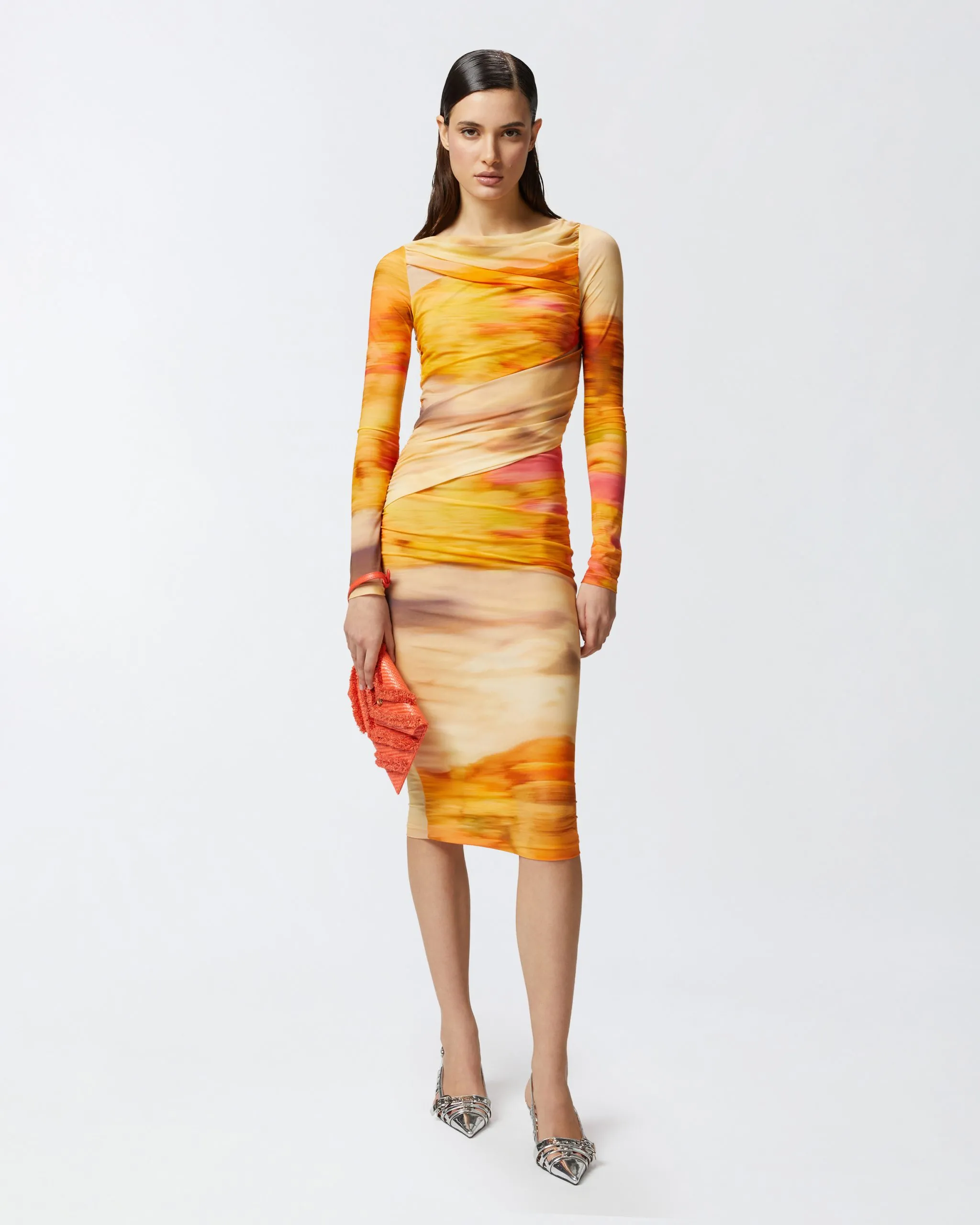 Robe midi bodycon imprimé paysage Multicolore