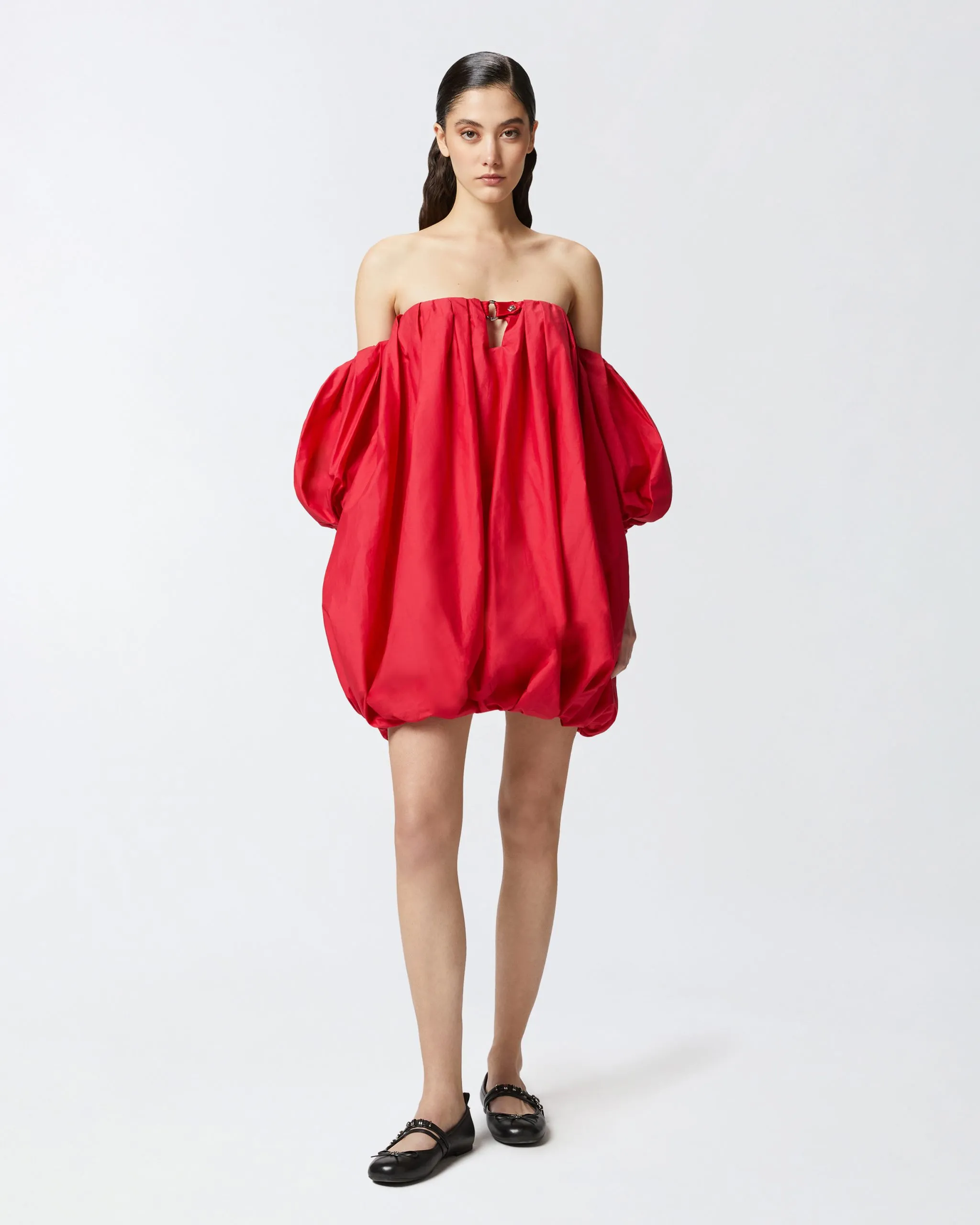 Mini-robe ballon en popeline Rouge