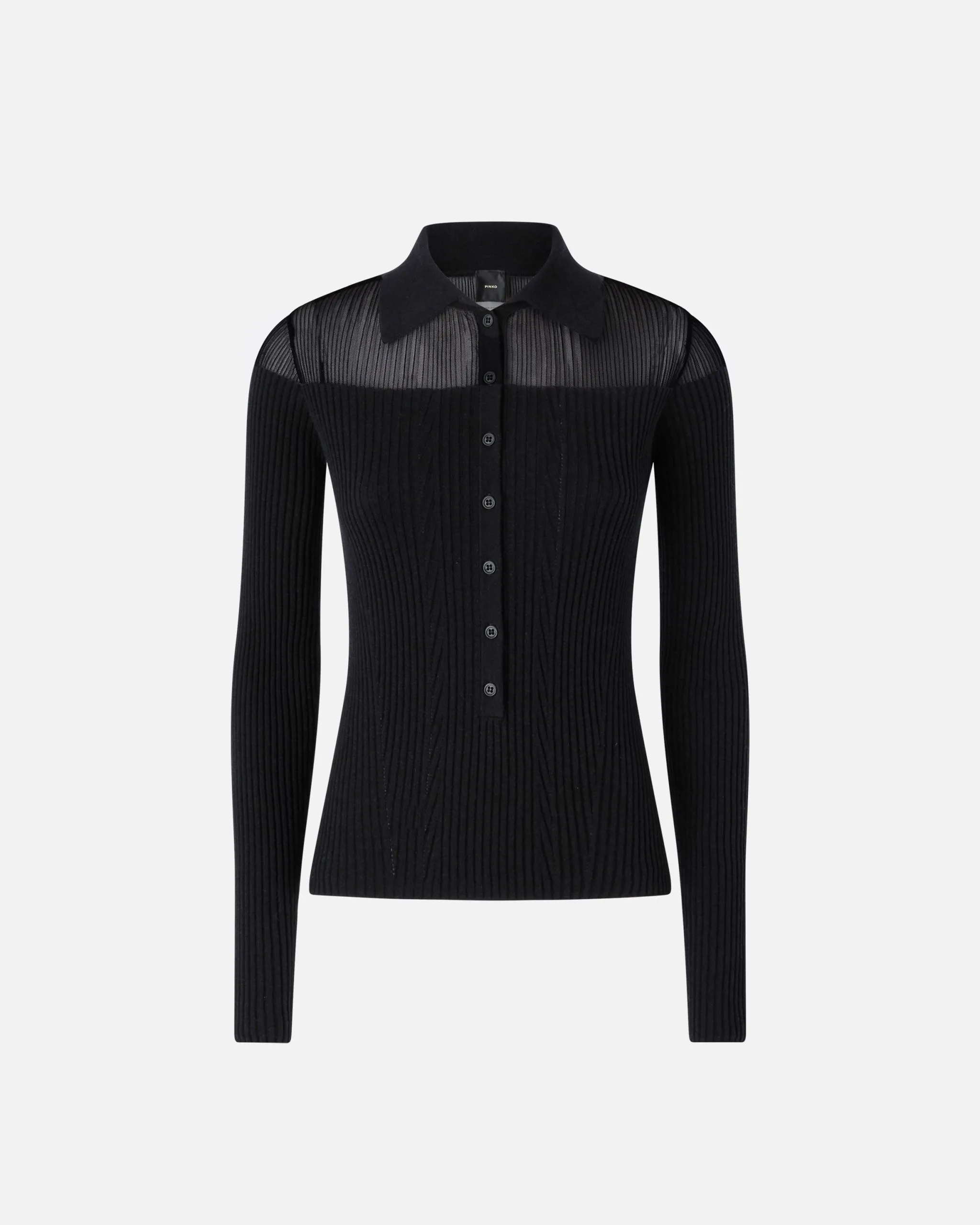 Polo côtelé à manches longues Noir