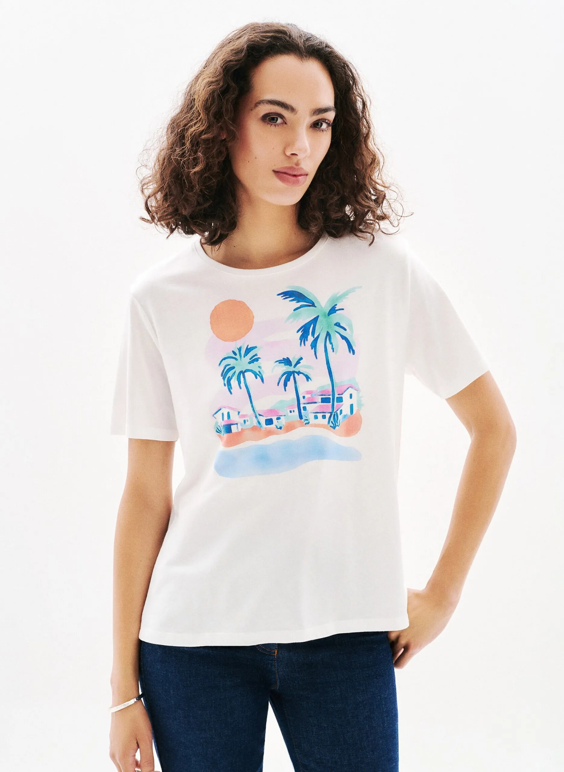 Tee-shirt col rond à imprimé Beige 252T-TIM-TRANSAT