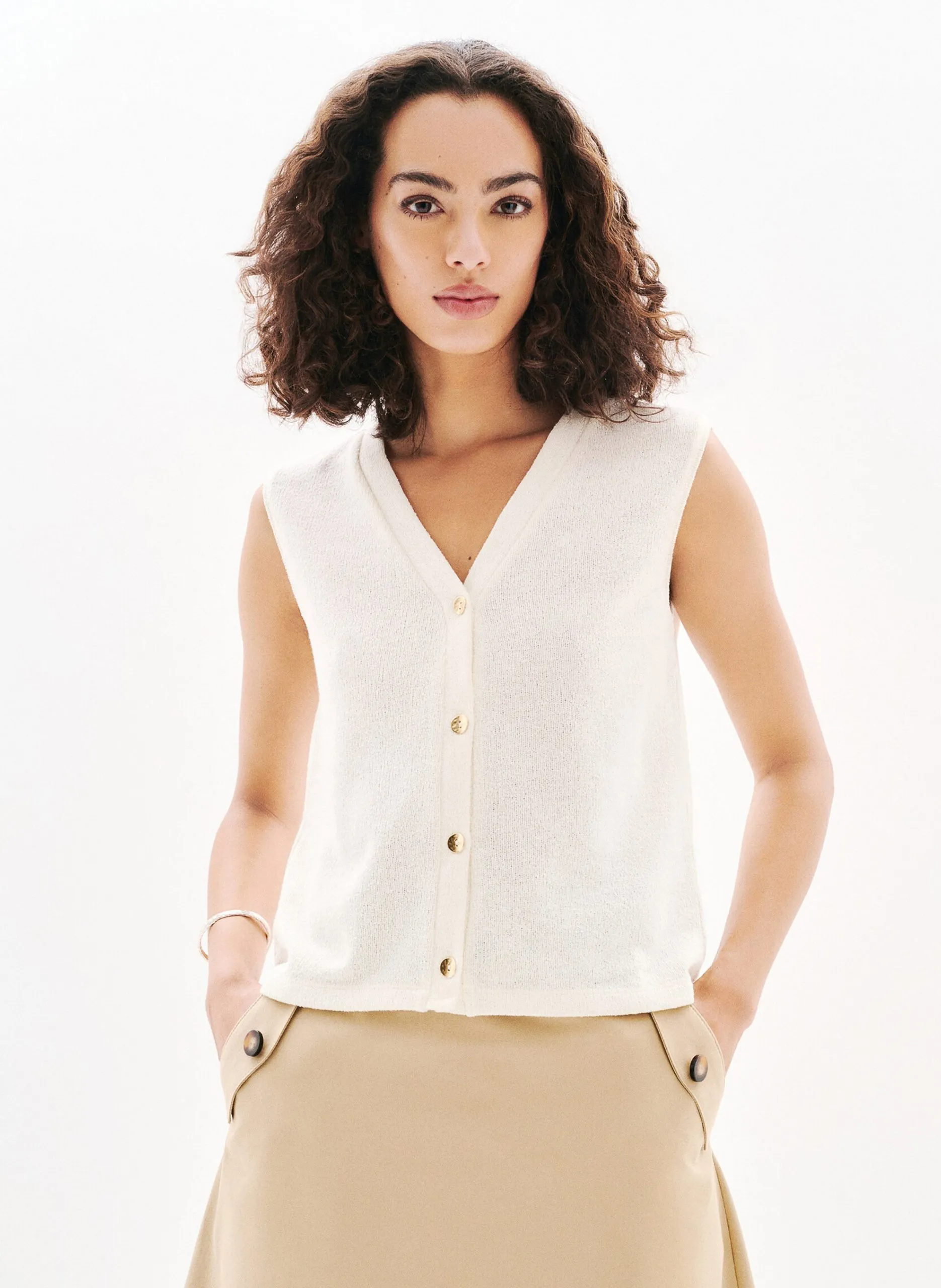 Gilet col V Beige 252T-TWEEKEND