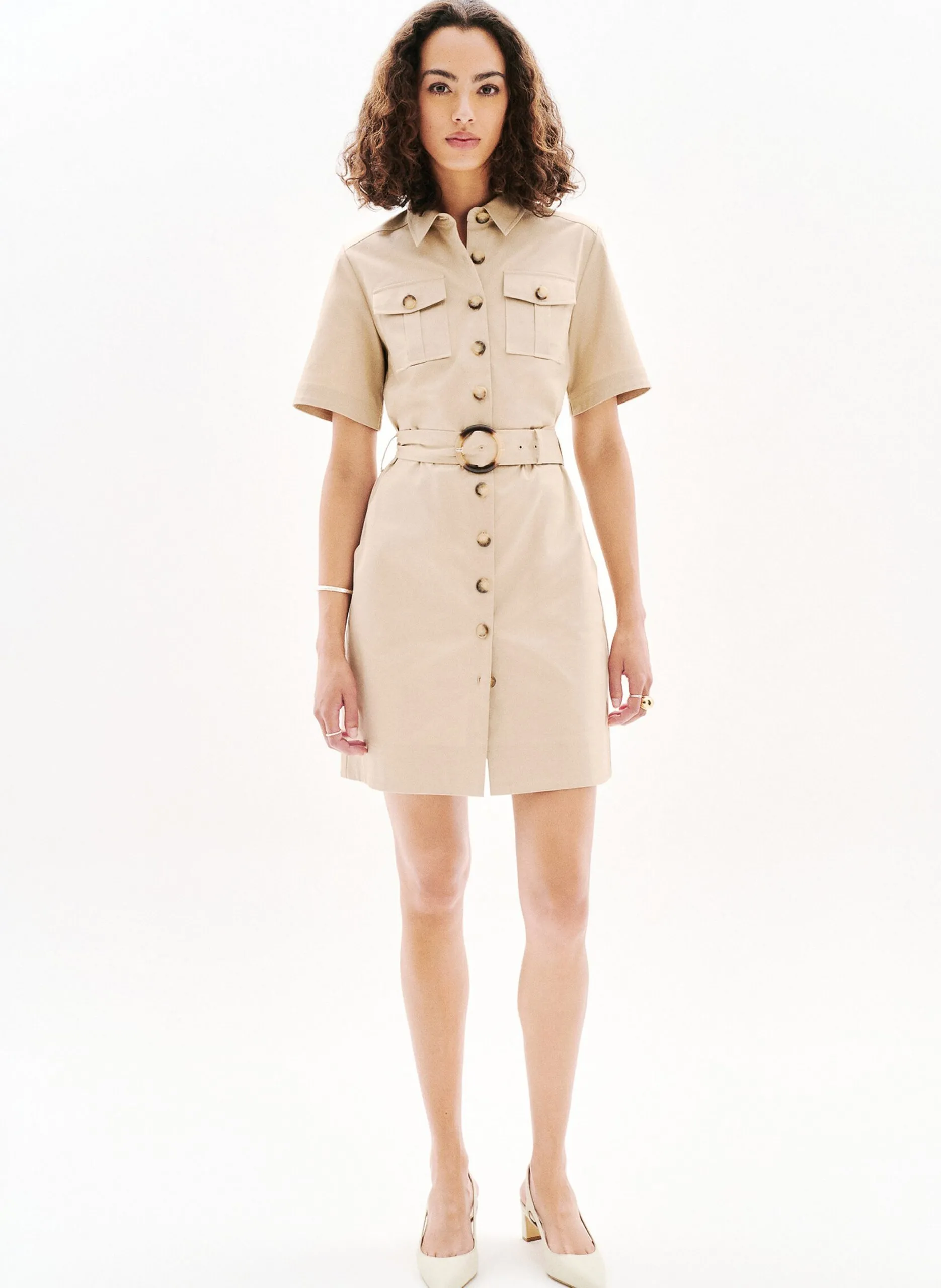 Robe courte col classique en coton Marron 252R-RSONIA2