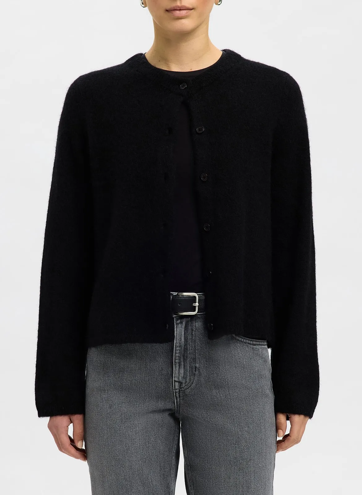 Gilet col rond en laine mélangée Noir LULU