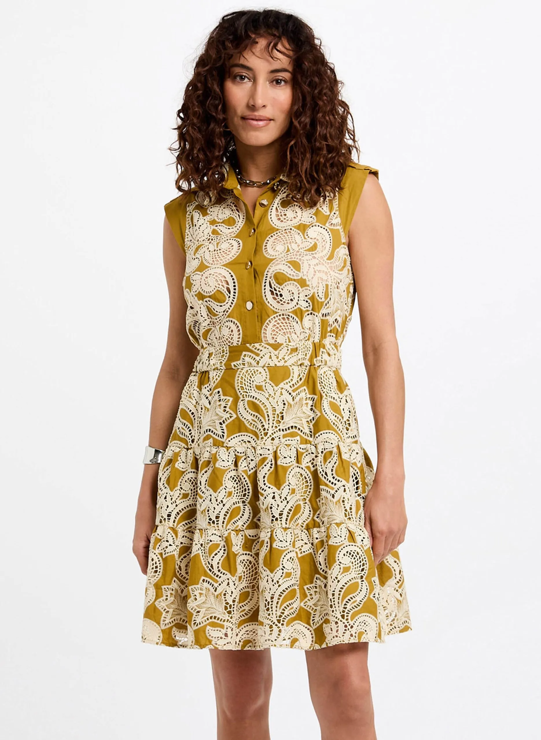 Robe courte col classique en coton Multicolore 252-ROILA