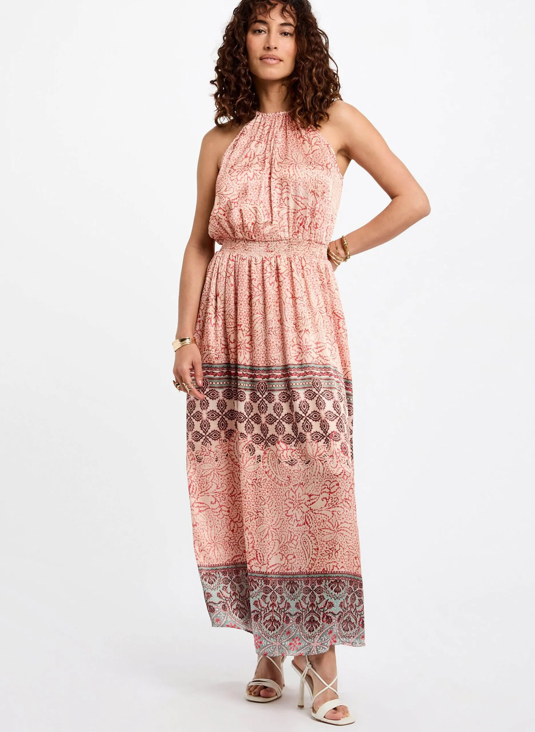 Robe longue col rond imprimée Multicolore 252-RANY.F