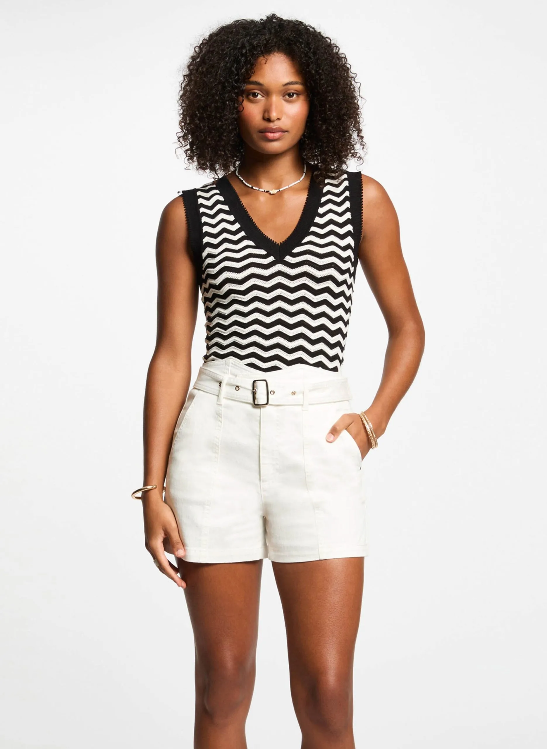 Top col v à rayures Rouge 252-MUSHA