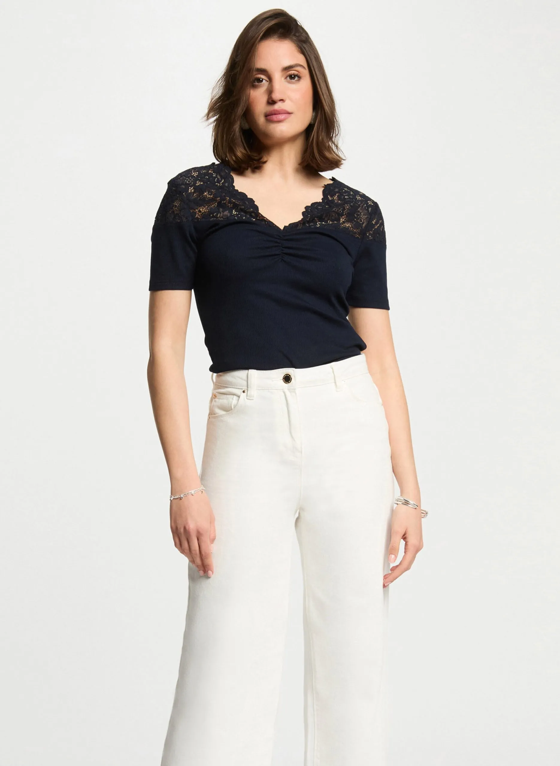 Tee-shirt droit en fibres recyclées mélangées Noir 252-DELINE