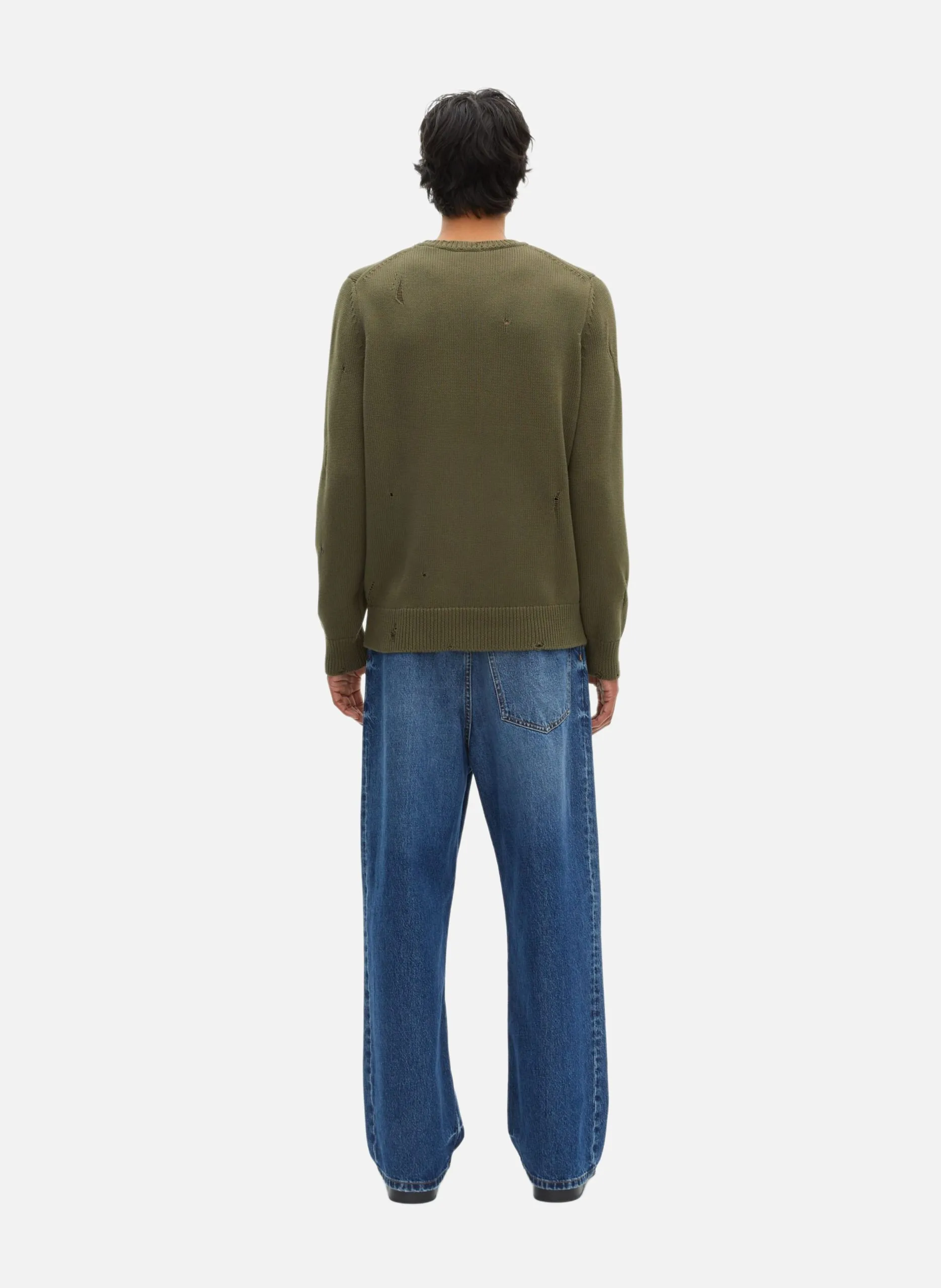 Pull avec détails ajourés Vert