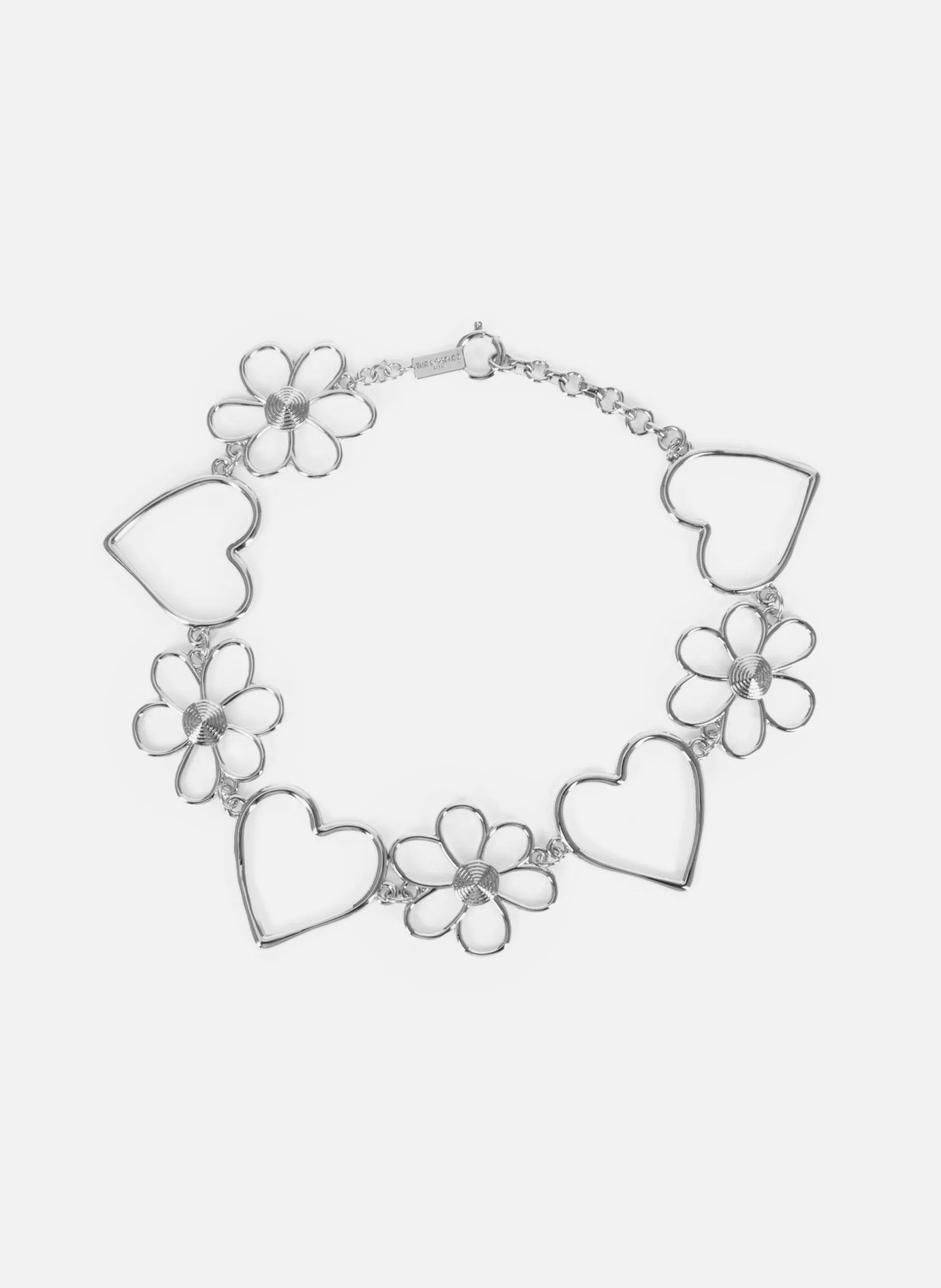Collier ras de cou cœurs et fleurs Gris
