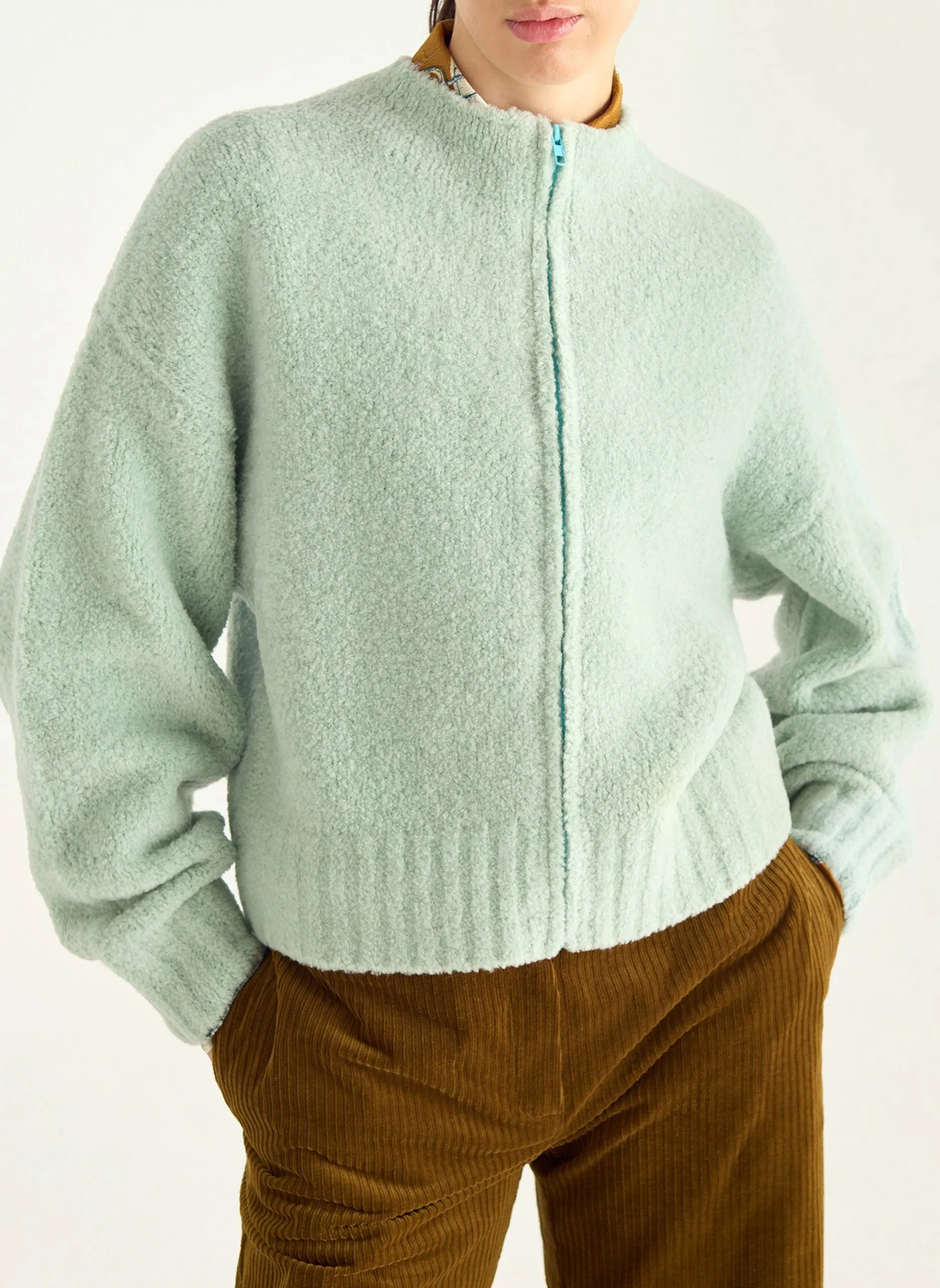 Gilet droit en laine mélangée Vert