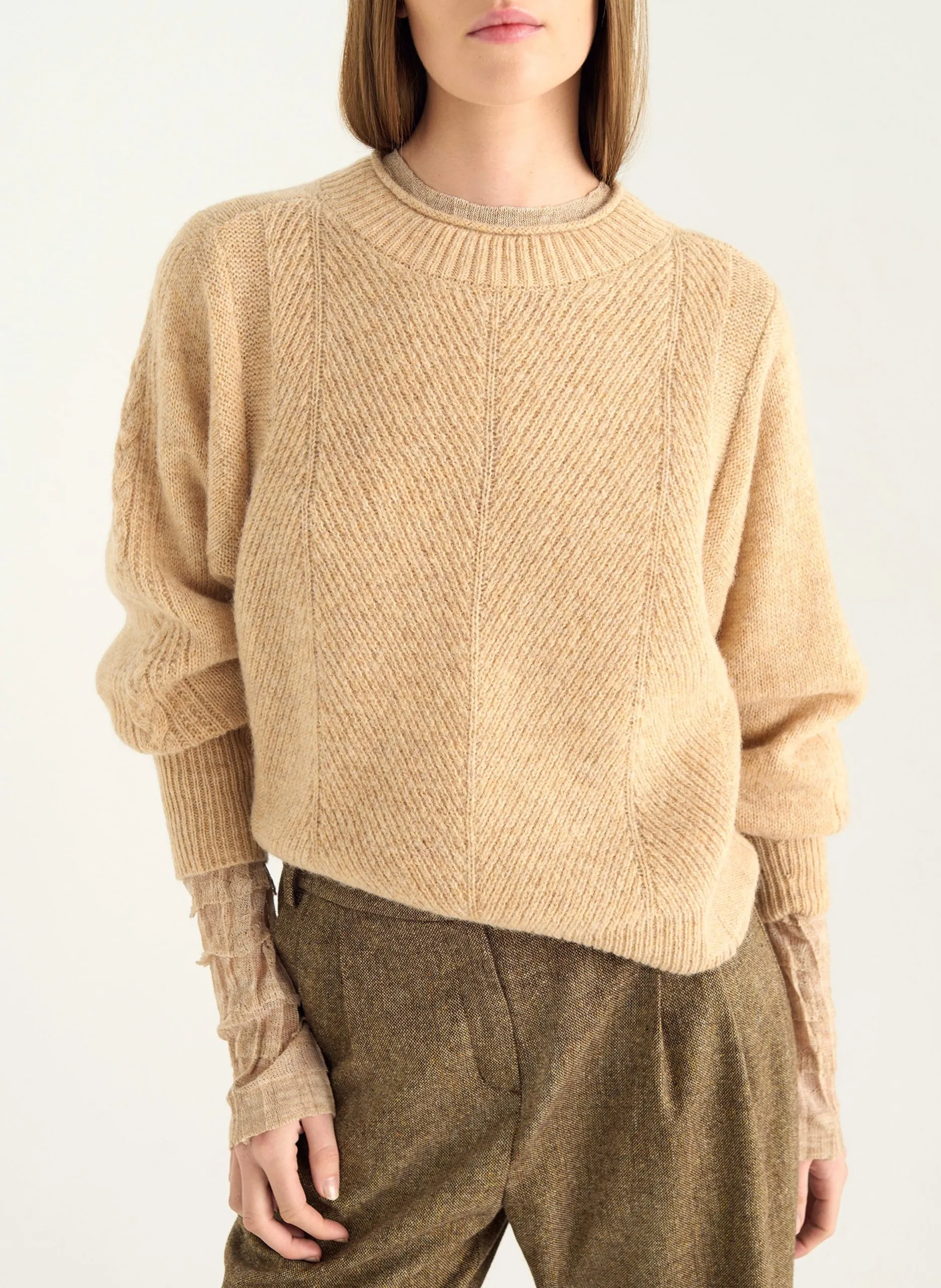 Pull droit col rond en laine Blanc