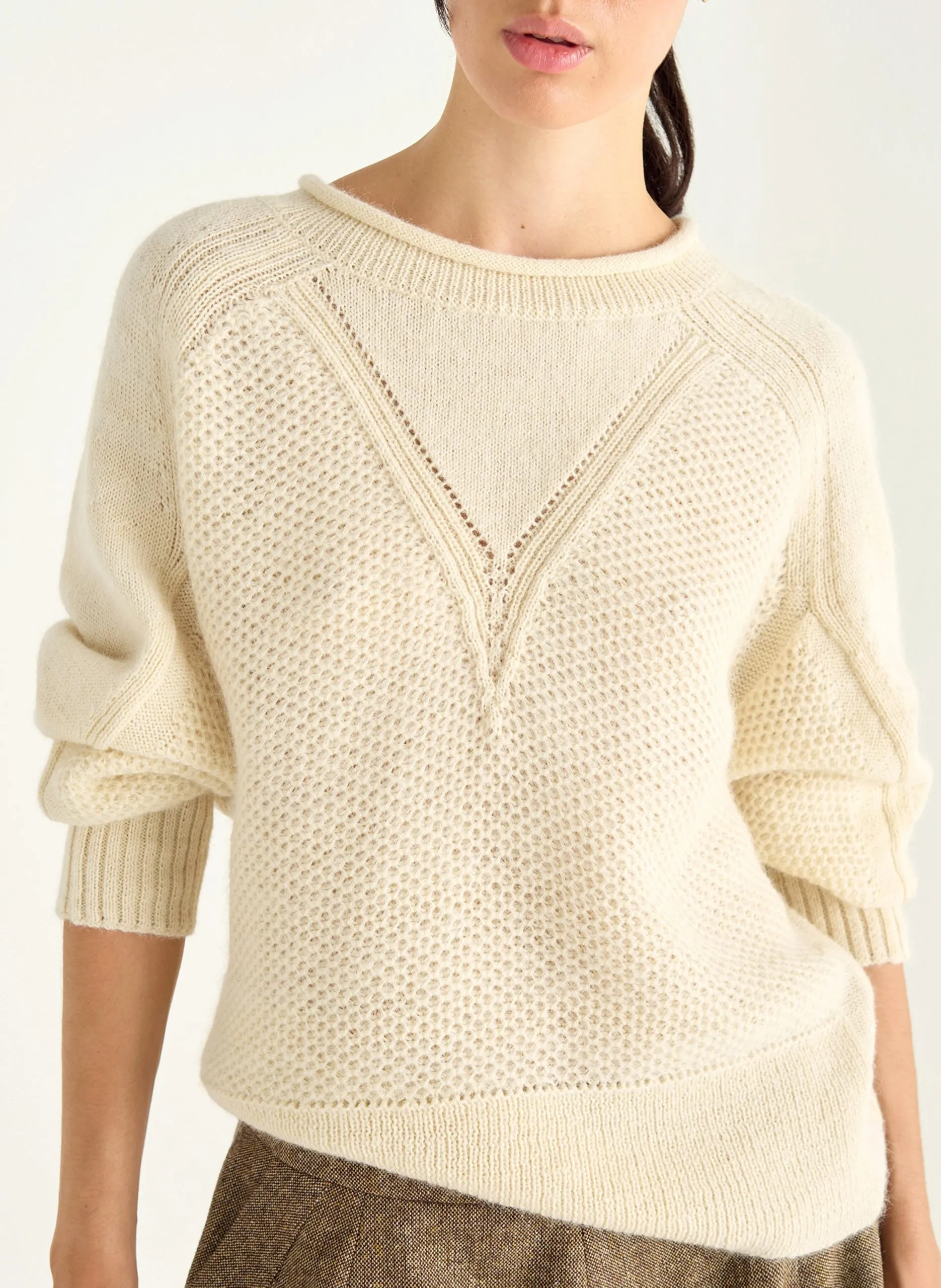 Pull oversize col rond en laine mélangée Blanc