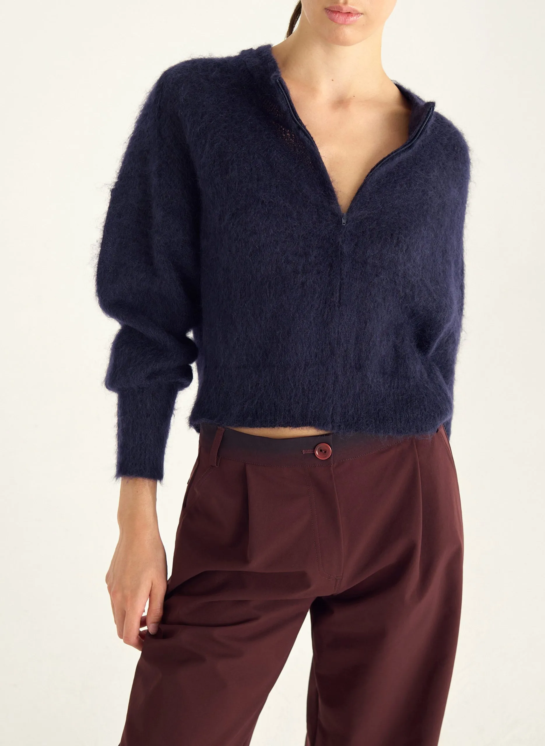 Cardigan oversize col montant en laine mélangée Bleu