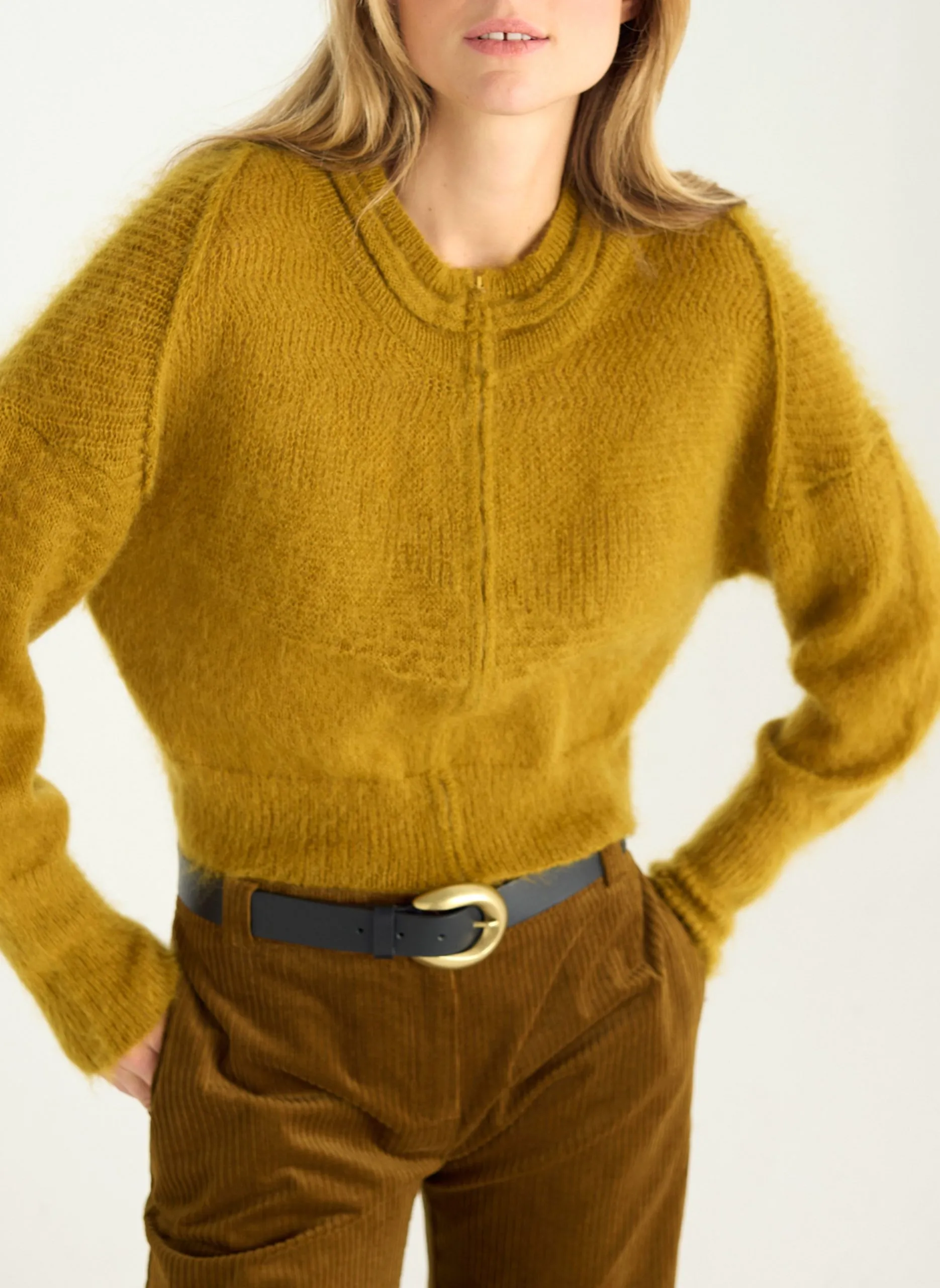 Cardigan oversize col montant en laine mélangée Jaune