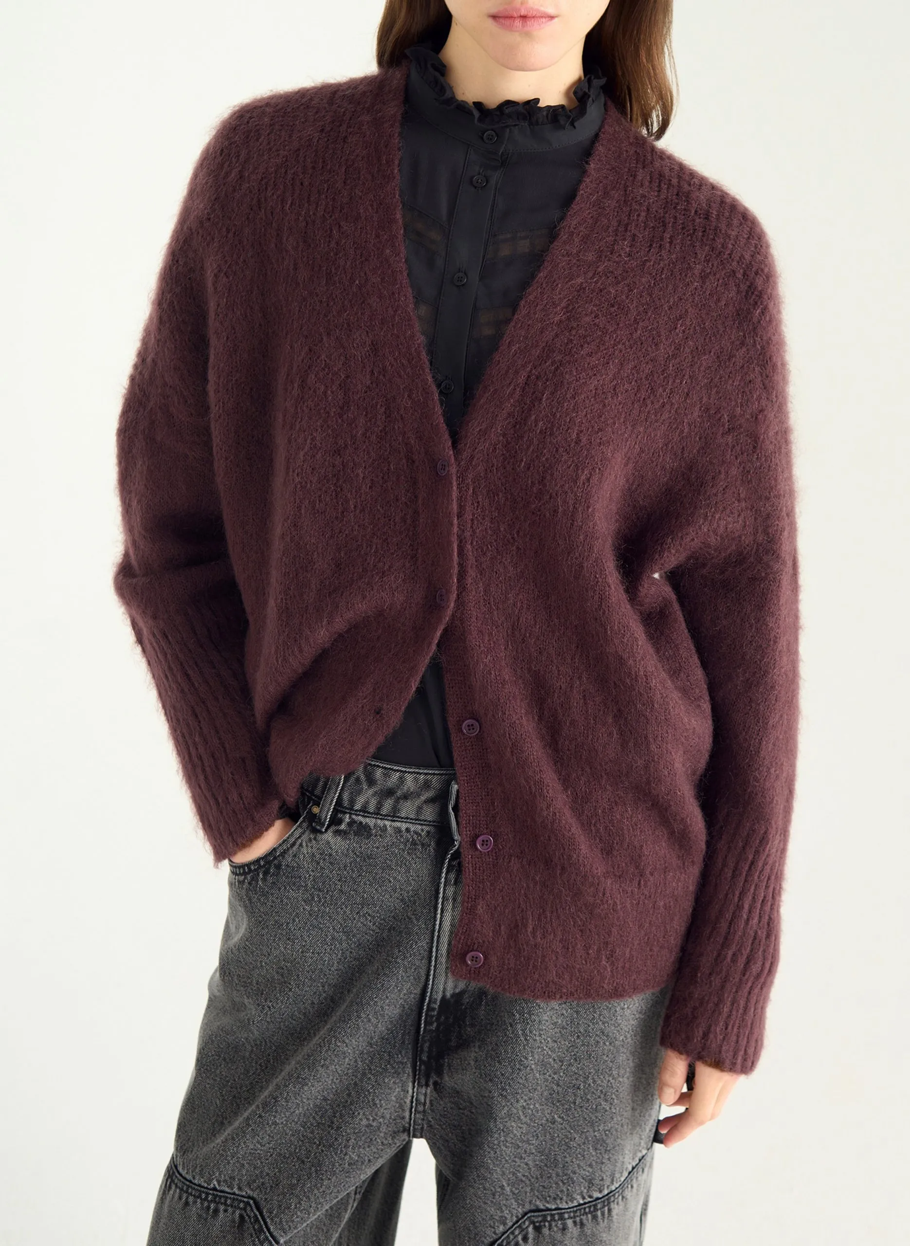 Gilet oversize col V en laine mélangée Violet