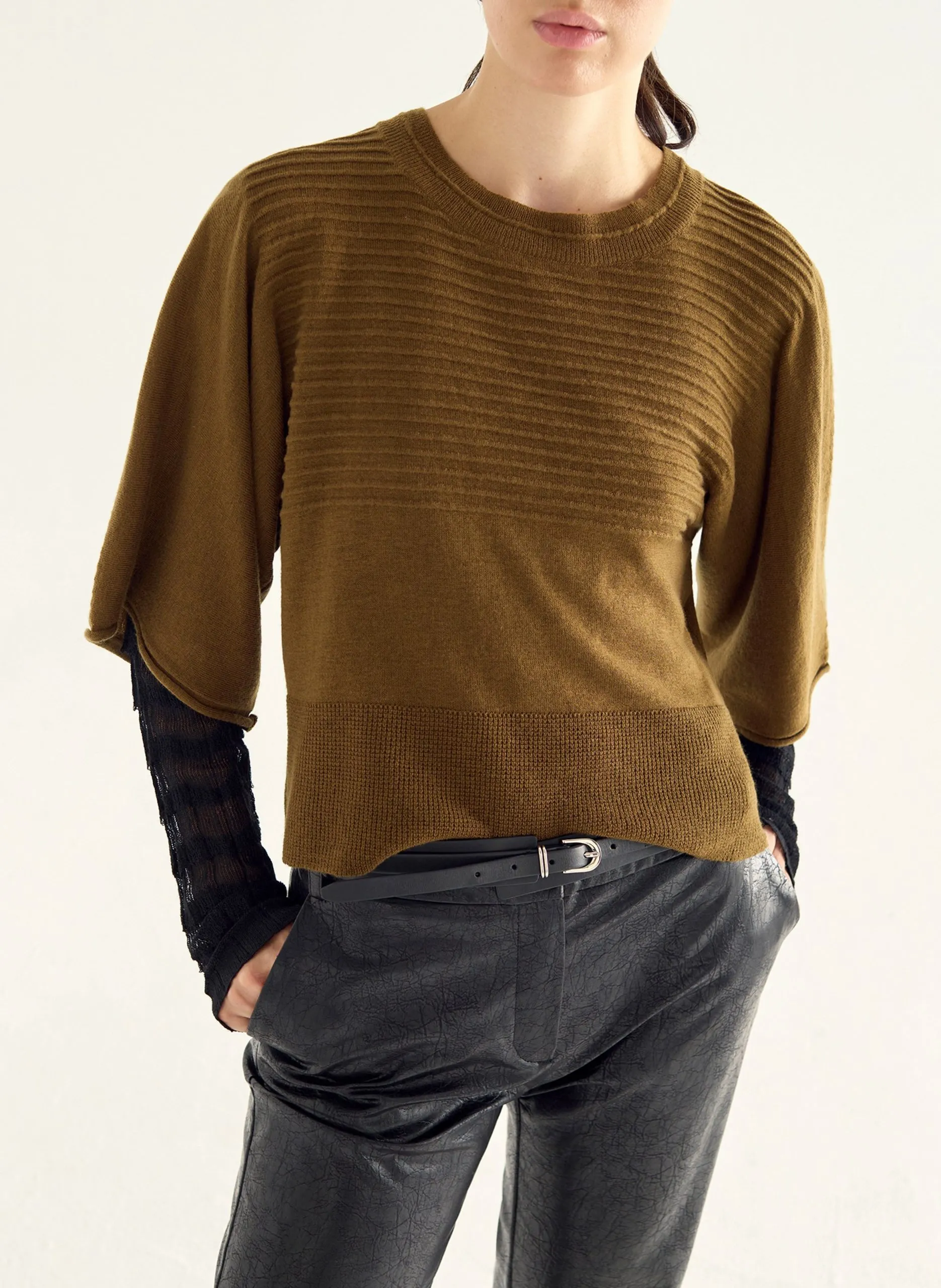 Pull droit col ronden laine Vert