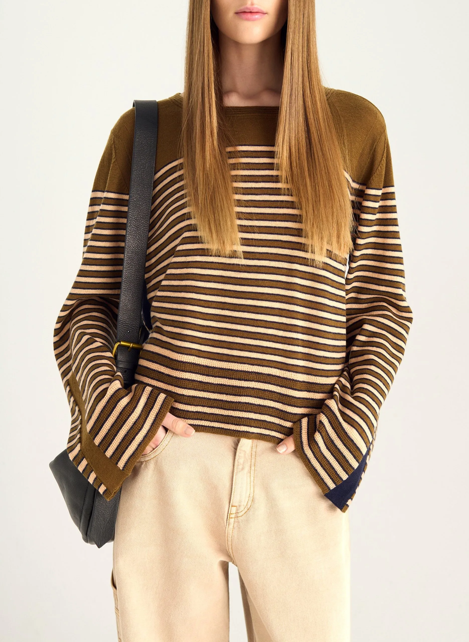 Pull droit col rond en laine Vert