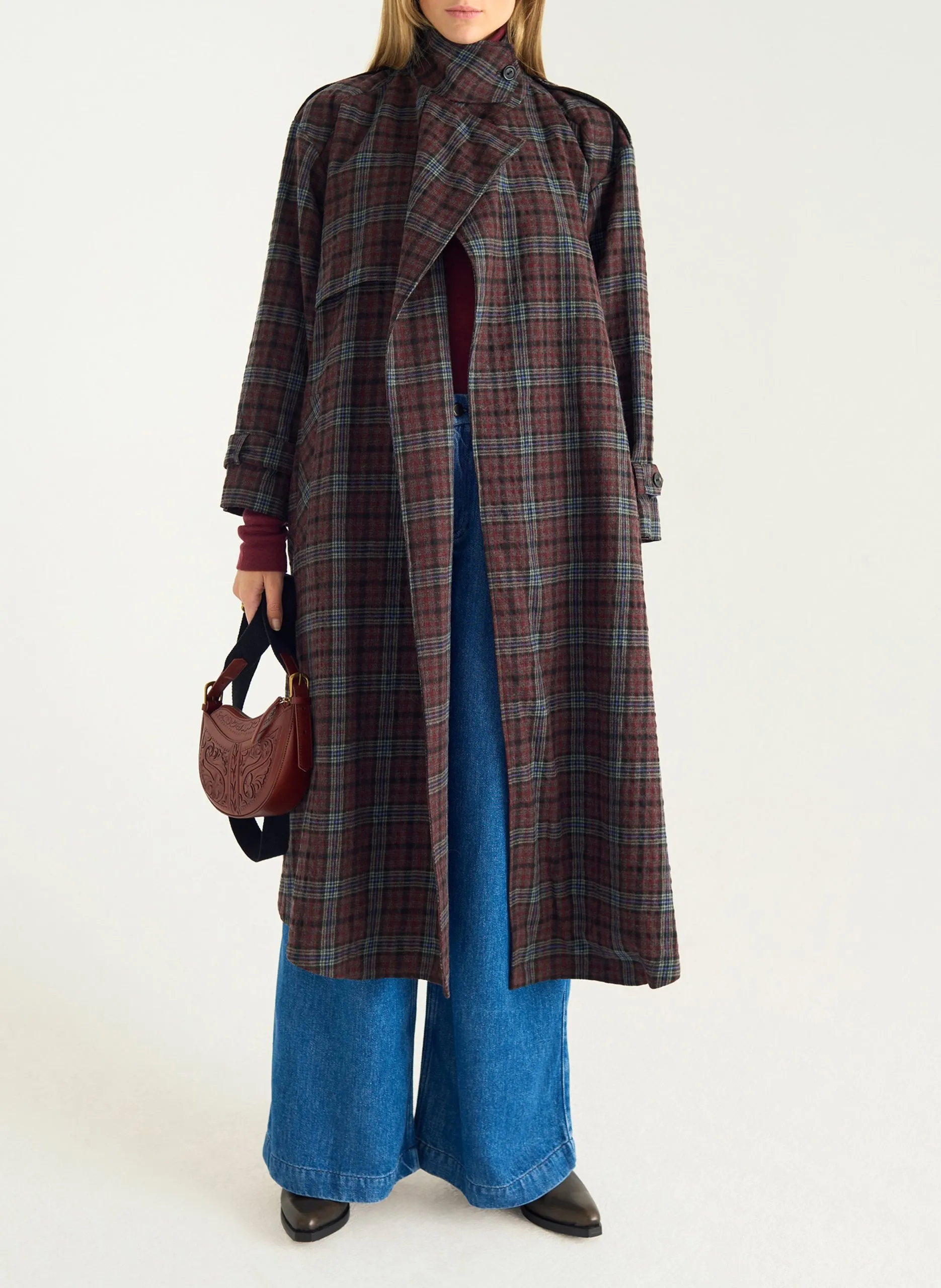 Manteau oversize col tailleur en coton mélangé Rouge