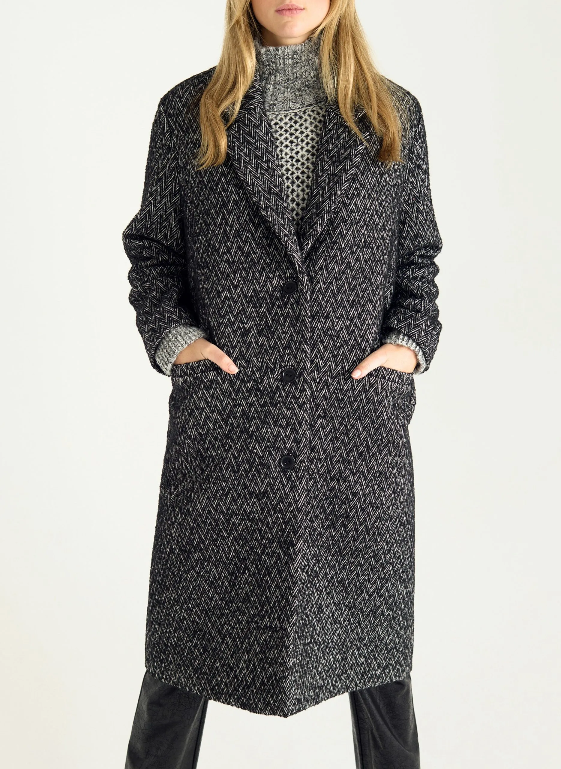 Lonng manteau col tailleur Noir