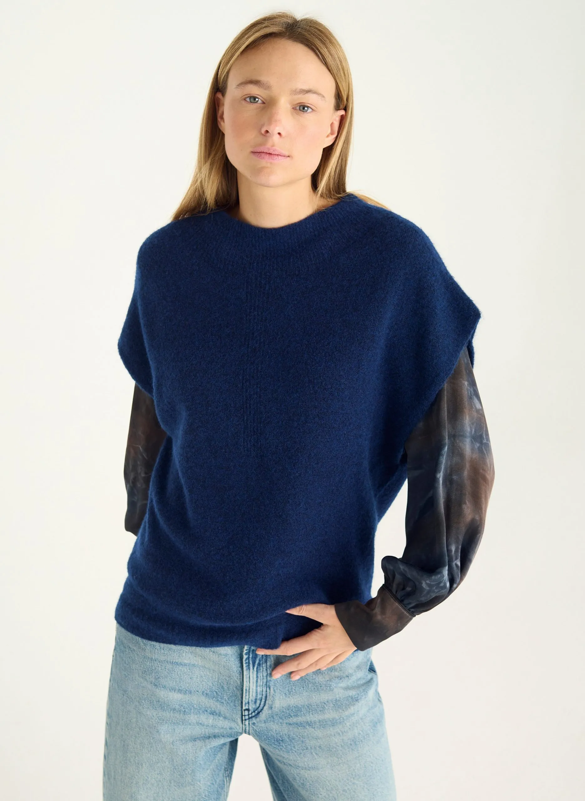 Pull oversize sans manches uni Bleu