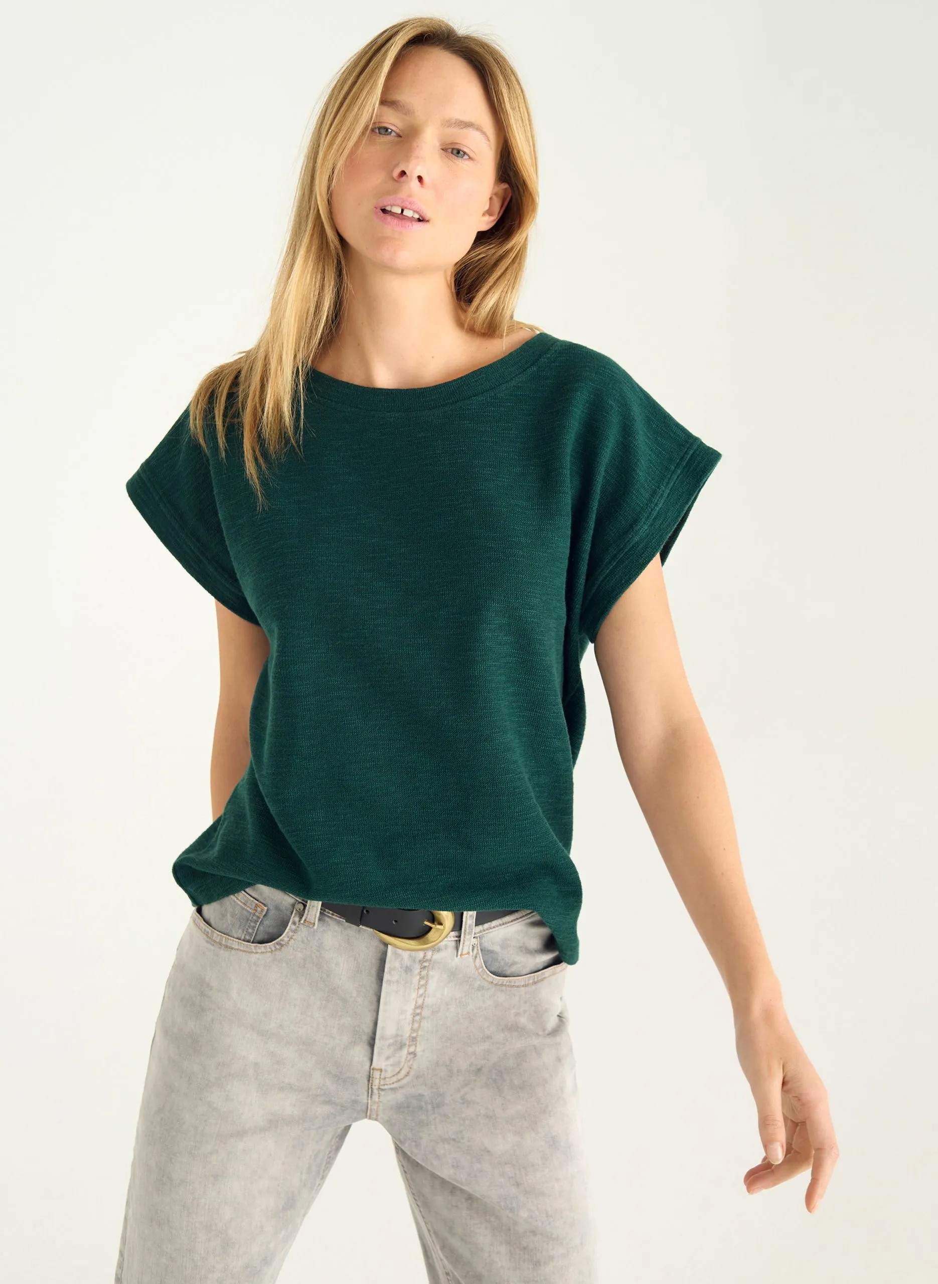 Tee-shirt col rond en coton mélangé Vert